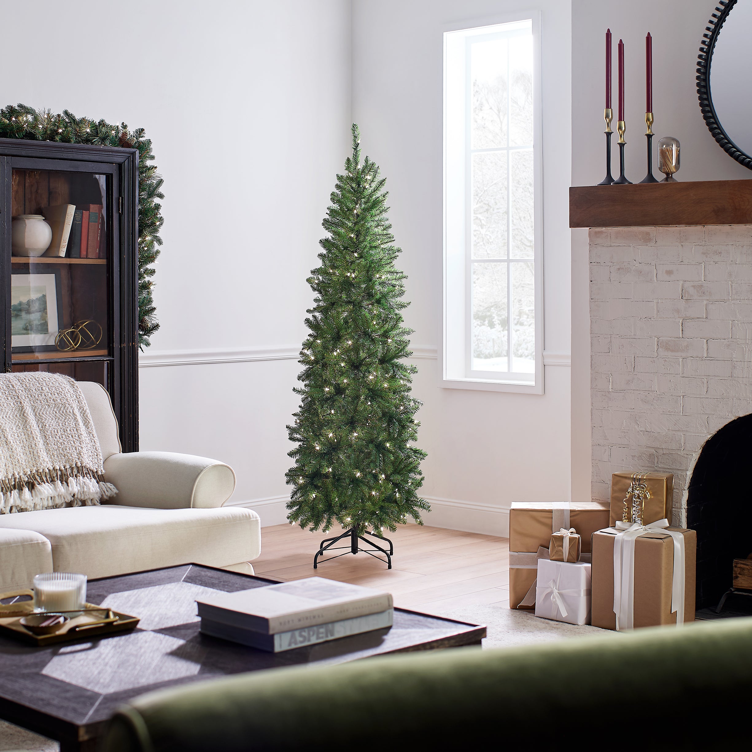 6 ft. Pre-Lit Kingswood Fir Pencil Christmas Tree with Clear Lights - Perfect for Small Spaces, Apartments, and Holiday Decor