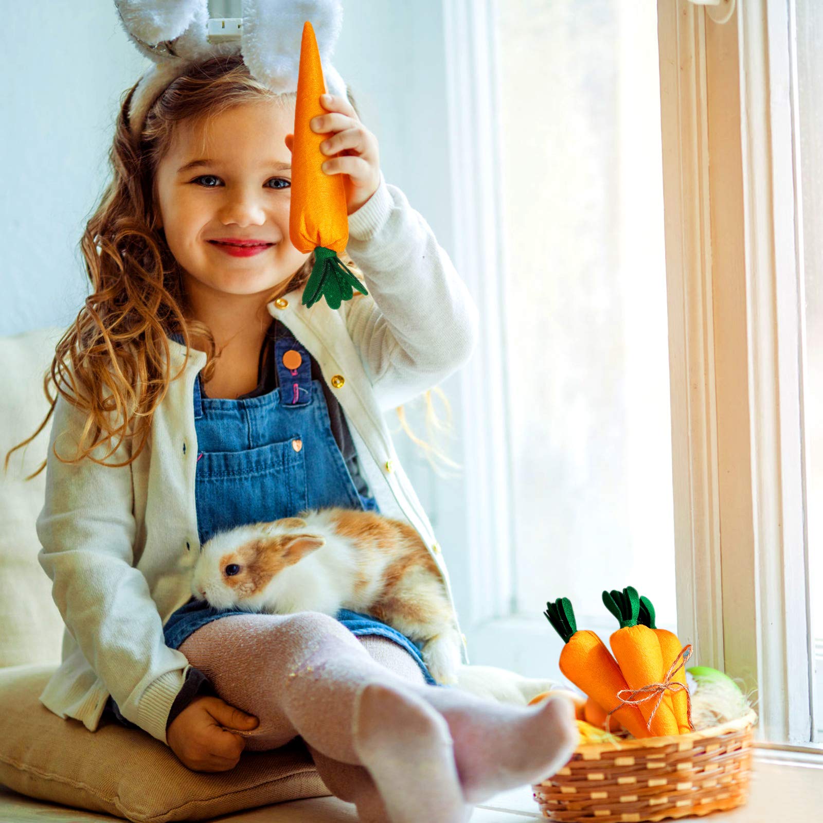 Skylety 4-Piece Easter Carrot Toy Set - Artificial Fabric Bunny Decor, Seasonal Vegetable Farmhouse Decorations, Non-Woven Farm Fresh Kitchen Tiered Tray Party Supplies (Yellow) - Perfect for Easter Home Decor, Spring Centerpieces & DIY Craft Projects