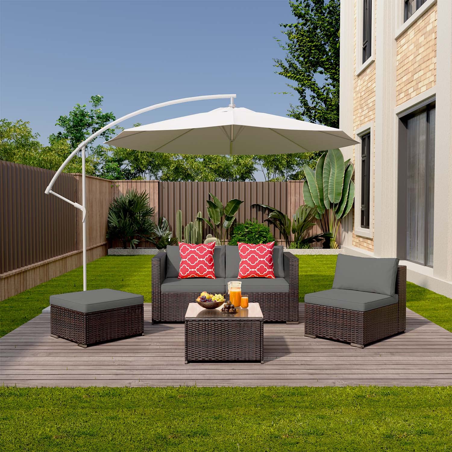 AIHO All-Weather Outdoor Patio Furniture Set - Grey Wicker Rattan Conversation Set with Tempered Glass Table | Perfect for Garden, Backyard, Poolside & Terrace Relaxation