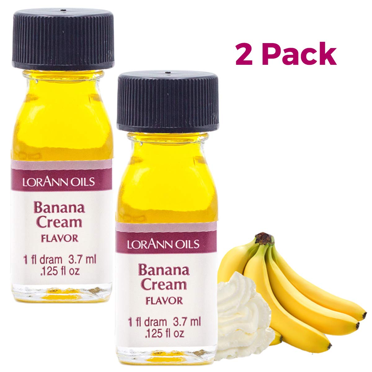 LorAnn Oils Super Strength Flavoring - Natural Banana Cream Flavor Oil for Candy Making, Baking & Hard Candy - 4X Stronger Than Extracts (Pack of 2, 0.125 fl oz) - Perfect for DIY Desserts, Homemade Treats & Professional Confectionery