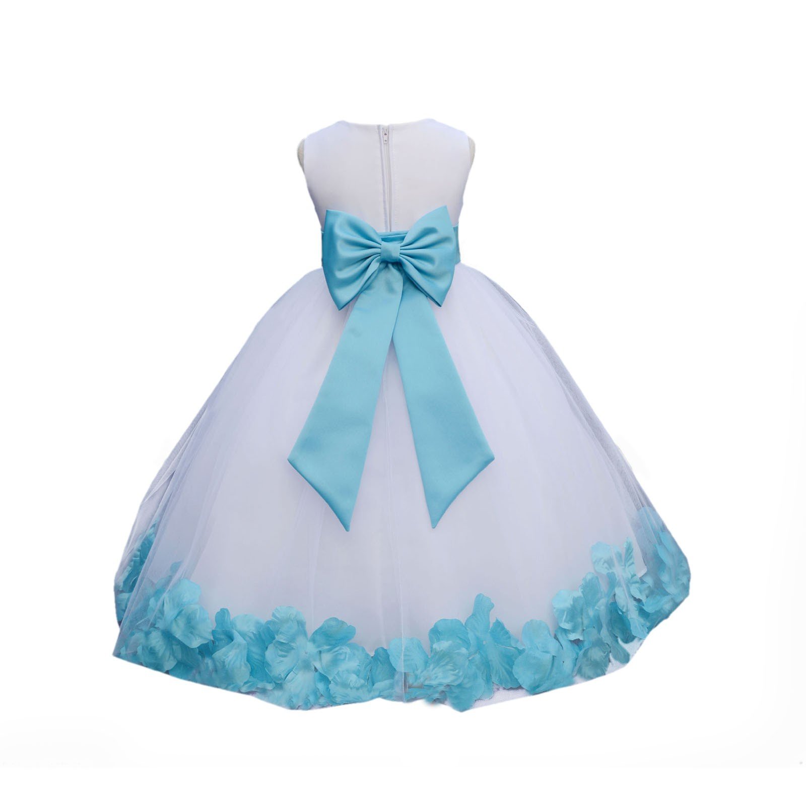 White Tulle Rose Petals Flower Girl Dress - Elegant Christening Gown for Baby Girls (Size 6) - Perfect for Weddings, Baptisms & Special Occasions
