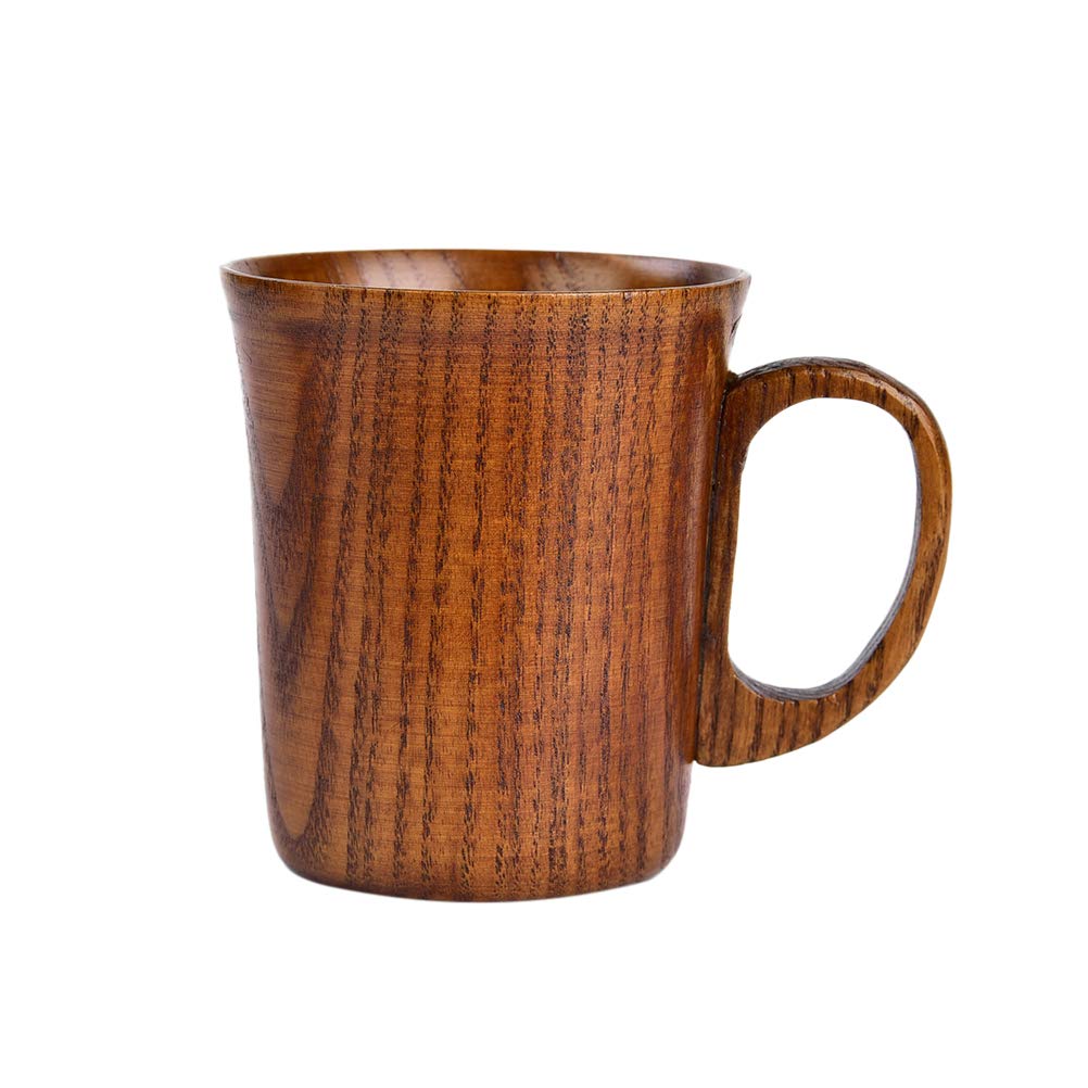 Premium Natural Jujube Wooden Cup with Ergonomic Handle - 8-10oz for Coffee, Tea, Beer, Wine, Juice & Water - Eco-Friendly Drinking Mug for Camping, Picnics & Home Use