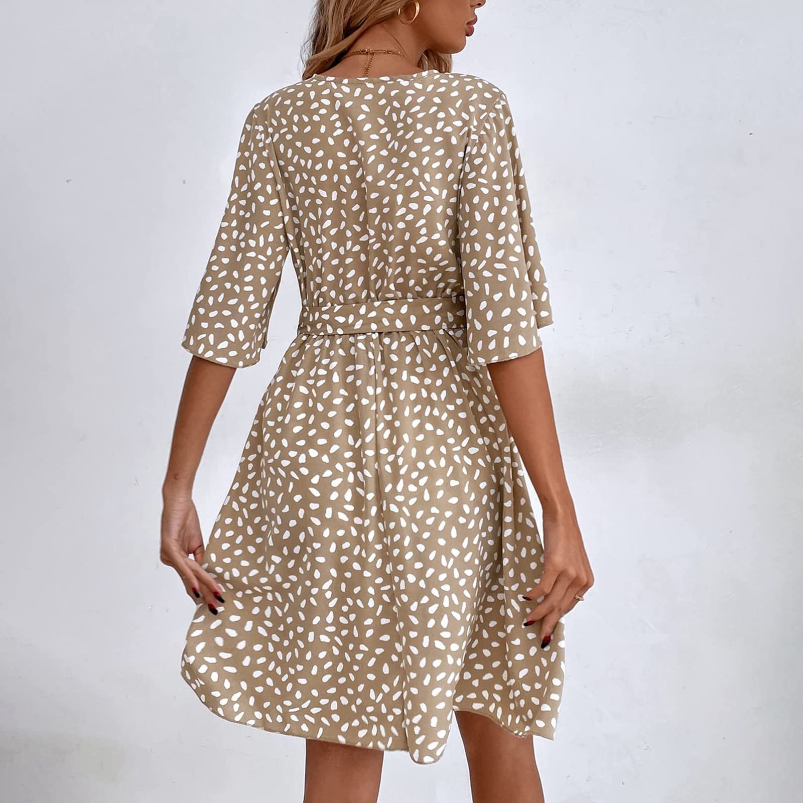 Elegant Women's Wedding Guest Dress - Casual Loose Fit Short Sleeve V-Neck Printed Dress with Belt | Perfect for Summer Weddings, Garden Parties & Special Occasions