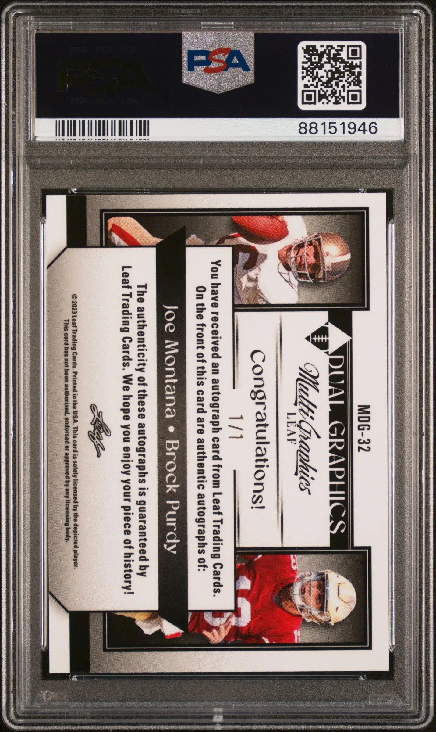 2023 Leaf Eclectic Multi Dual Graphics Autos Gold Purdy Montana PSA 9 1/1 Rare Football Trading Card - Perfect for Collectors, Sports Memorabilia Displays & Investment Collections