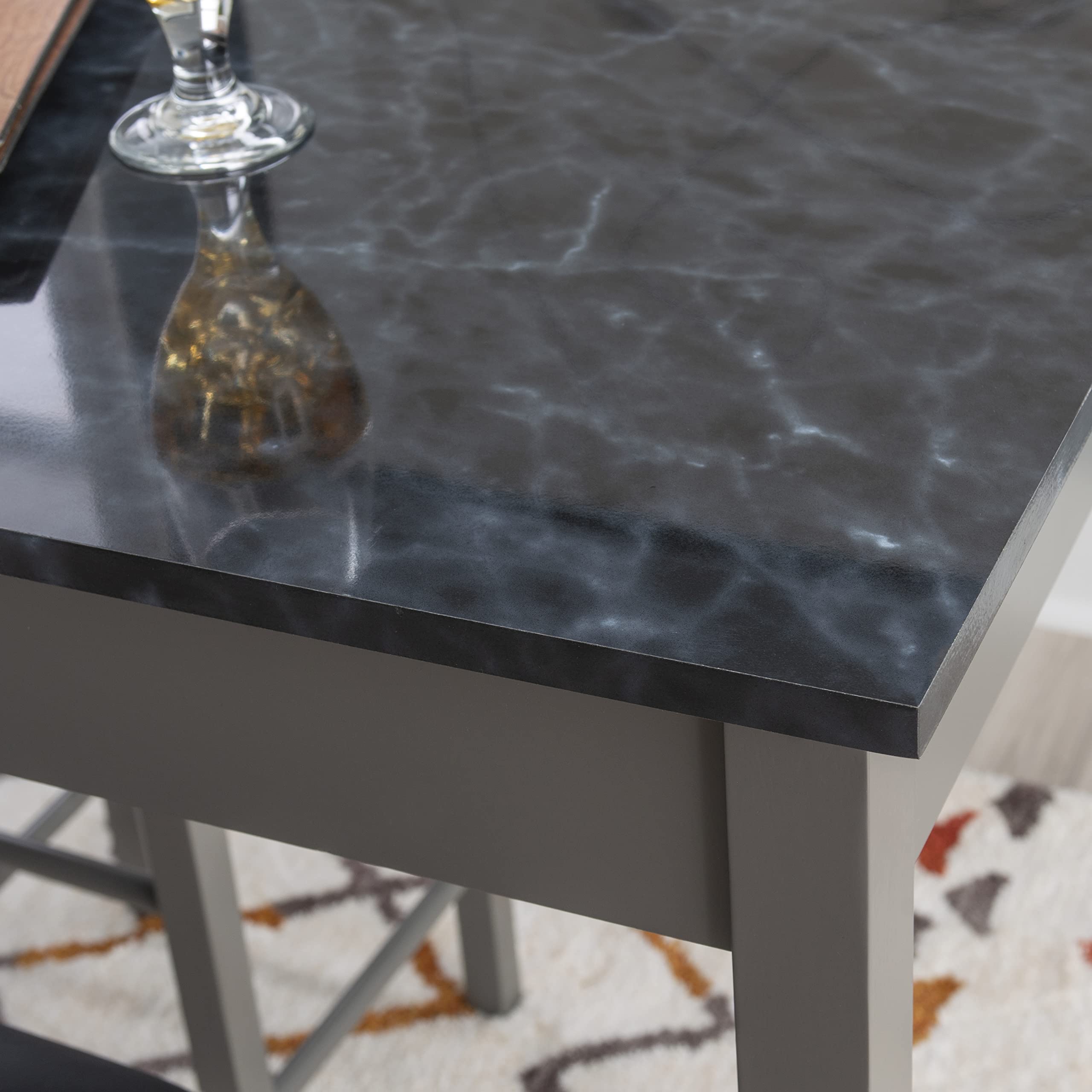 Linon Grey and Faux Marble 3-Piece Tavern Set - Bar Height Table with 2 Stools for Kitchen, Dining Room, or Pub Decor