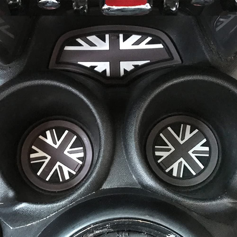 Union Jack Gray/Black Anti-Slip Silicone Coaster Storage Box & Shockproof Cup Holder Mat for Mini Cooper F55 F56 - Perfect for Car Interior Protection & Drink Spill Prevention