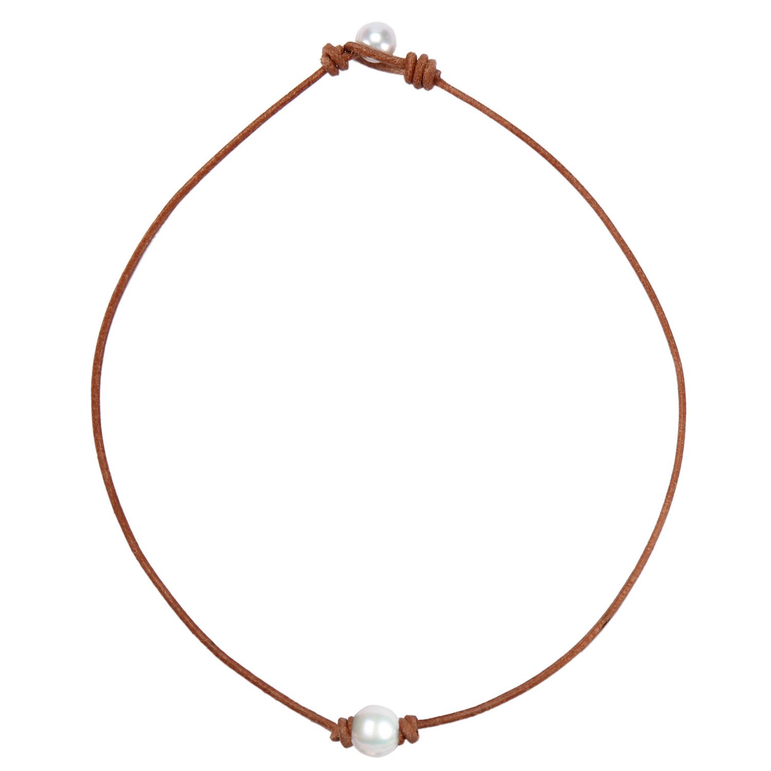 Handmade Single Pearl Choker Necklace for Women - Genuine Leather Cord Elegant Jewelry Gift for Anniversary, Wedding & Special Occasions