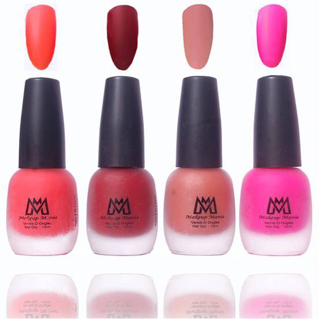 Makeup Mania Velvet Matte Nail Polish Set - 4 Piece Multicolor Nail Paint Combo (12ml Each) | Long-Lasting, Chip-Resistant Formula | Perfect for Home Manicures, Parties & Special Occasions