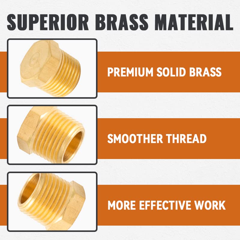 SUNGATOR 3/8 Inch NPT Male Brass Hex Thread Fitting - 2PCS Socket Pipe Plug for Plumbing, Hydraulic Systems & DIY Projects