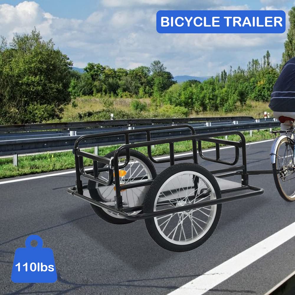 Foldable Heavy Duty Bicycle Cargo Trailer - 110lbs Capacity Steel Frame with Hitch for Hauling Luggage, Plants & Tools | Perfect for Camping, Gardening & Urban Commuting (Black)