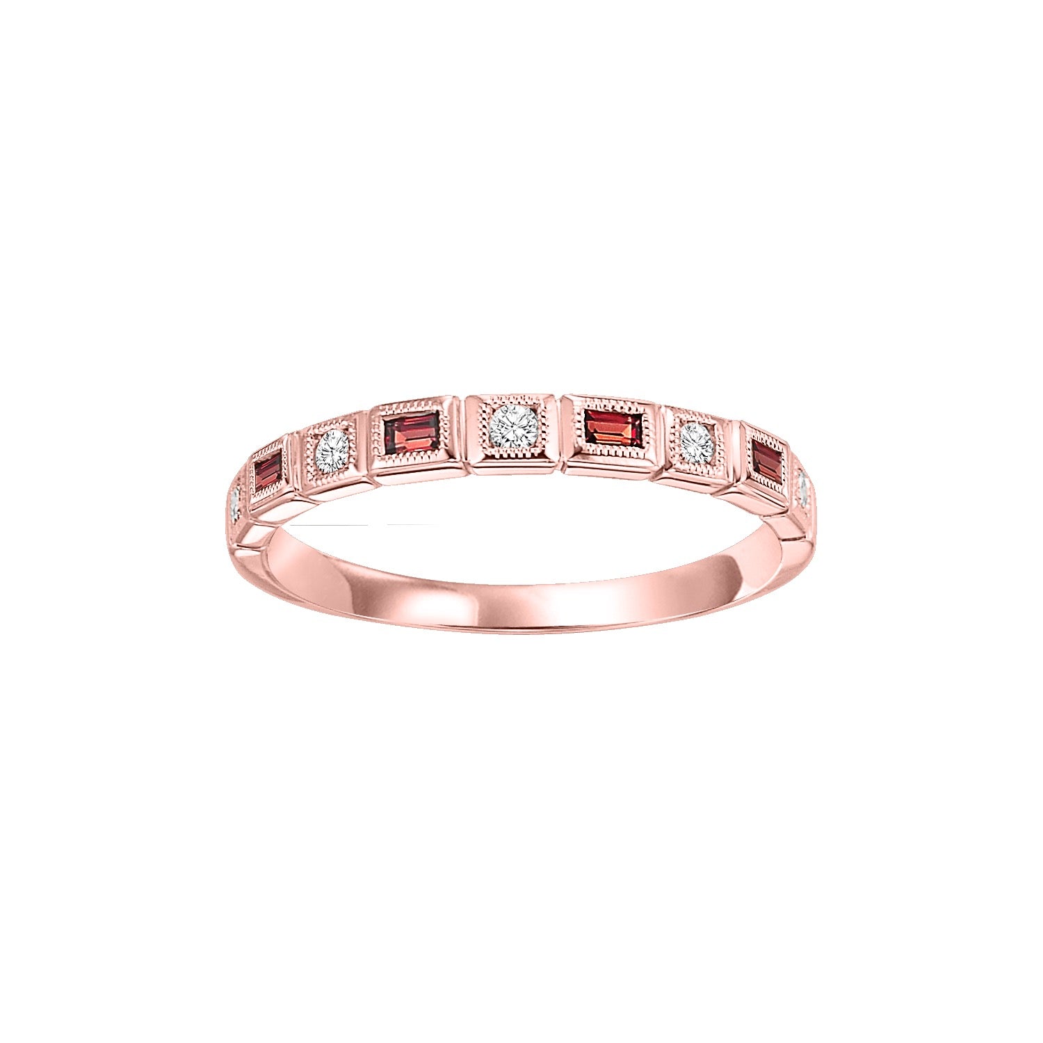 10KT Gold Baguette Stackable Ring- Ruby (July)