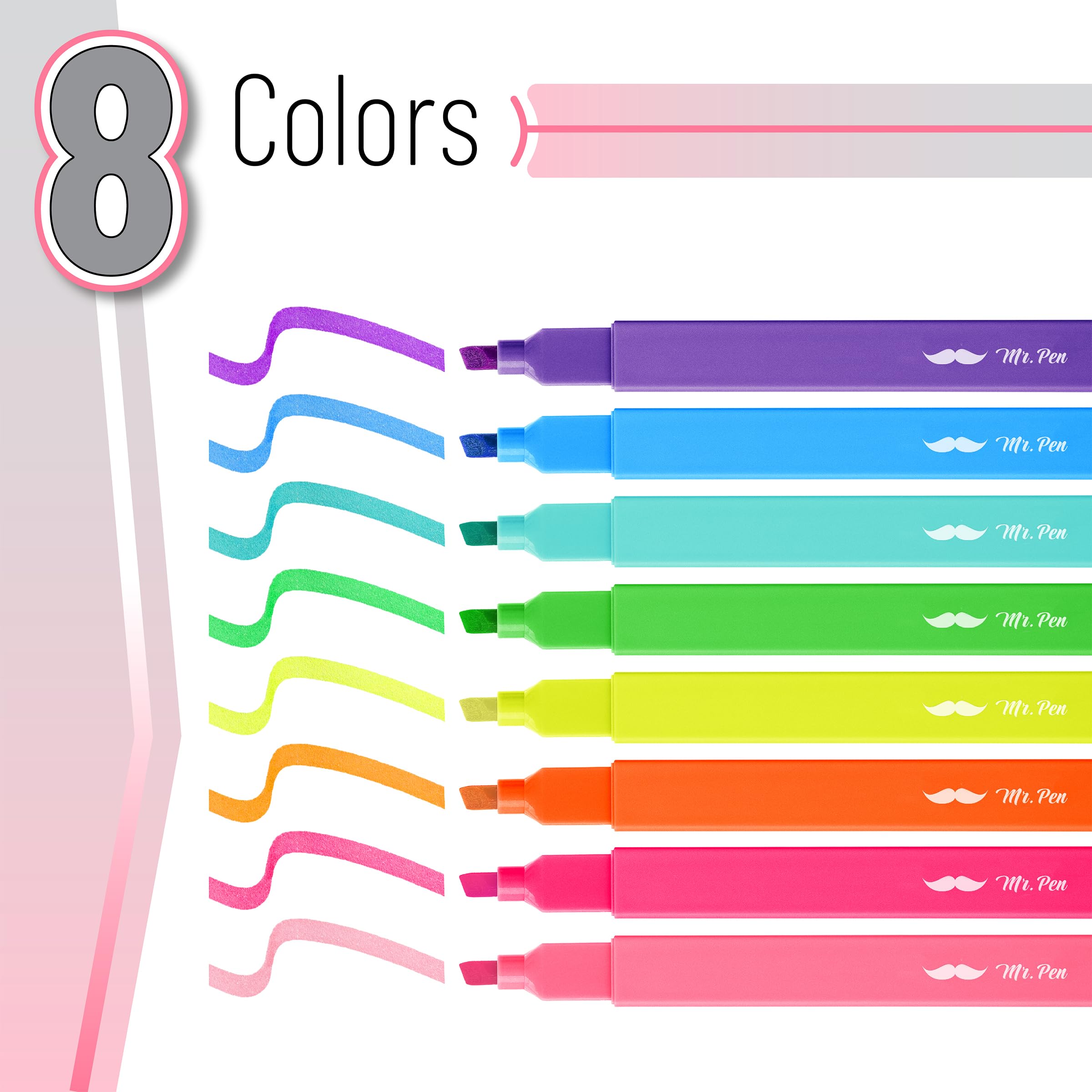 Mr. Pen Aesthetic Highlighters - 8 Pack Chisel Tip Fluorescent Markers, Vibrant No Bleed Bible Highlighters for Note Taking, Journaling & Bible Study | Perfect for Students, Office & Church Use