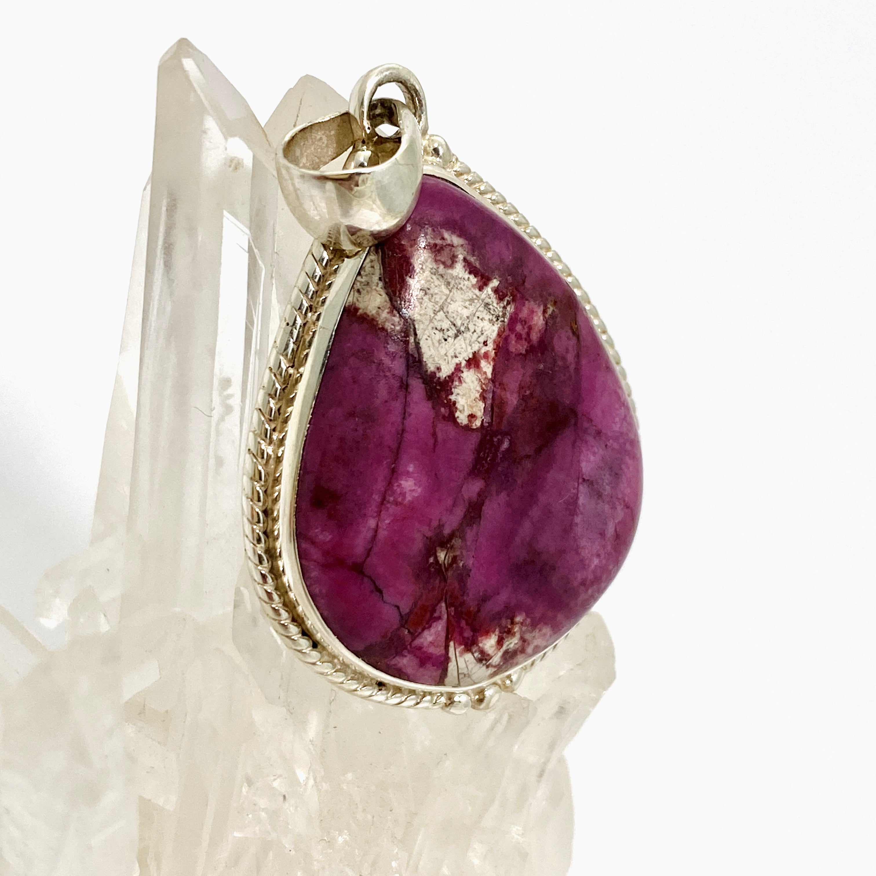 Natural Cobalt Calcite Teardrop Cabochon Pendant in Sterling Silver Setting - KPGJ4856 | Healing Crystal Jewelry for Meditation & Energy Work