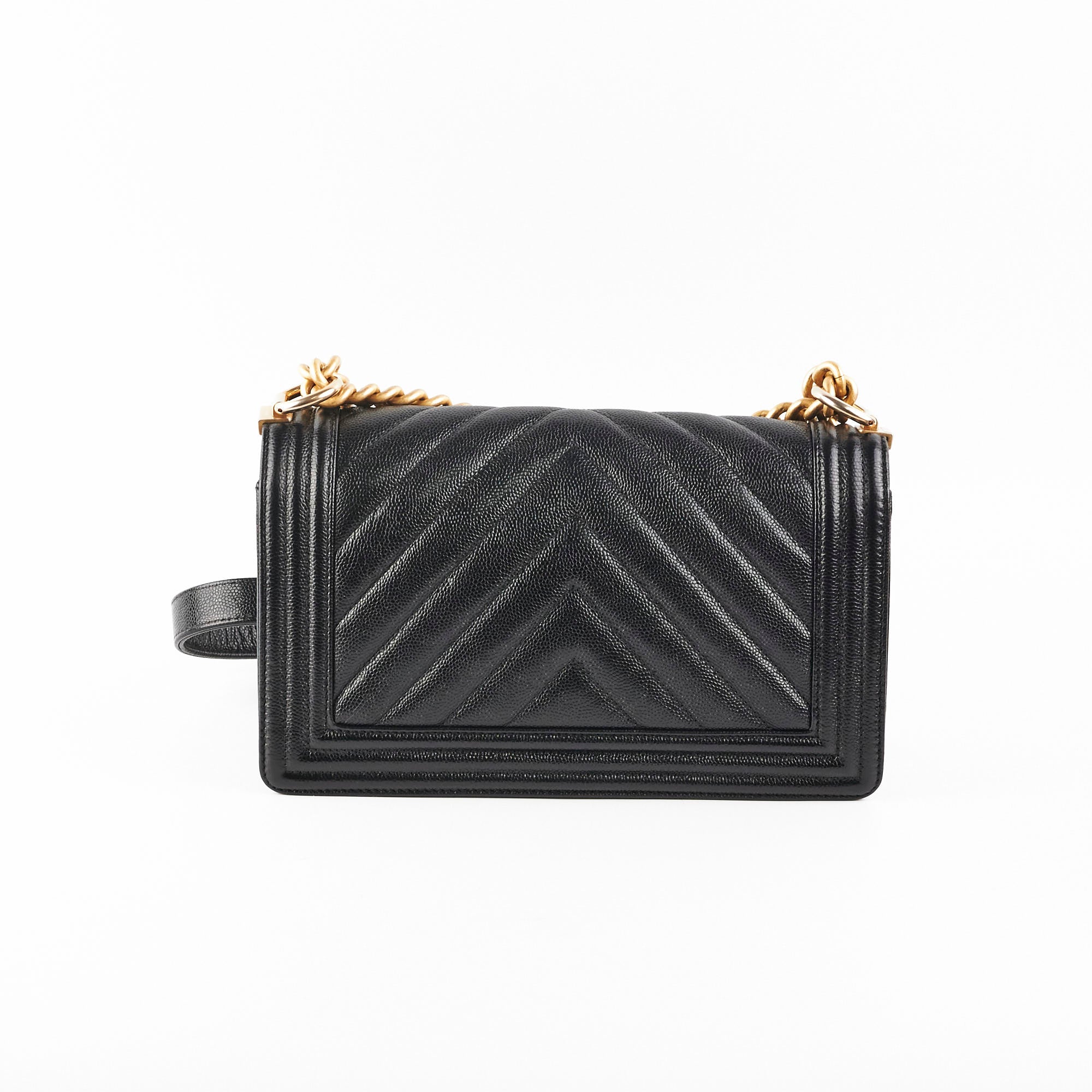 Chanel Old Medium Boy Bag Chevron Caviar Leather Black Crossbody Purse for Women | Luxury Designer Handbag for Evening Parties & Date Nights
