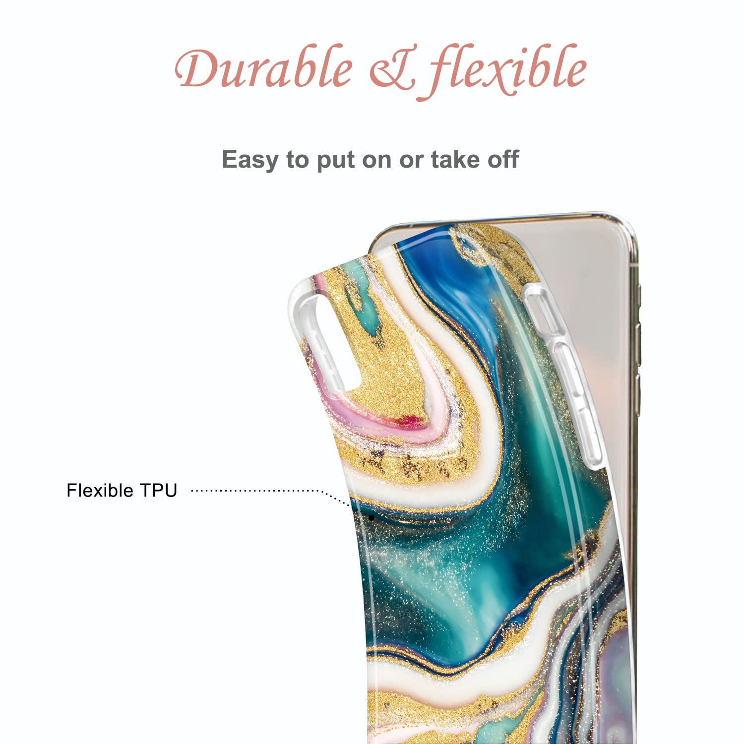 JIAXIUFEN iPhone X/Xs Case - Gold Sparkle Glitter Marble Slim Shockproof TPU Soft Silicone Cover (Dark Green) | Protective Phone Case for Everyday Use, Work & Travel