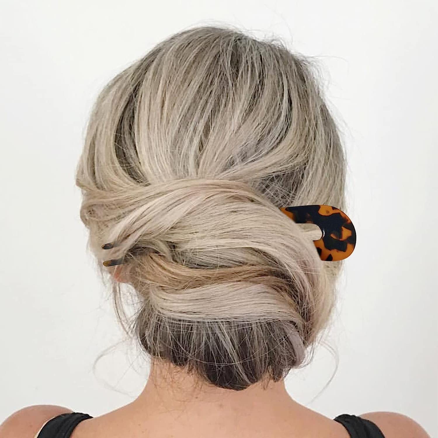 MIZORRI French Hair Fork - Tortoise Shell U Shape Updo Hair Pins for Thin & Thick Hair - 4.7 Inch Classic Cellulose Acetate 2 Prong Bun Hair Sticks - Women's Chignon Hair Accessories - Perfect for Weddings, Parties & Everyday Elegant Hairstyles