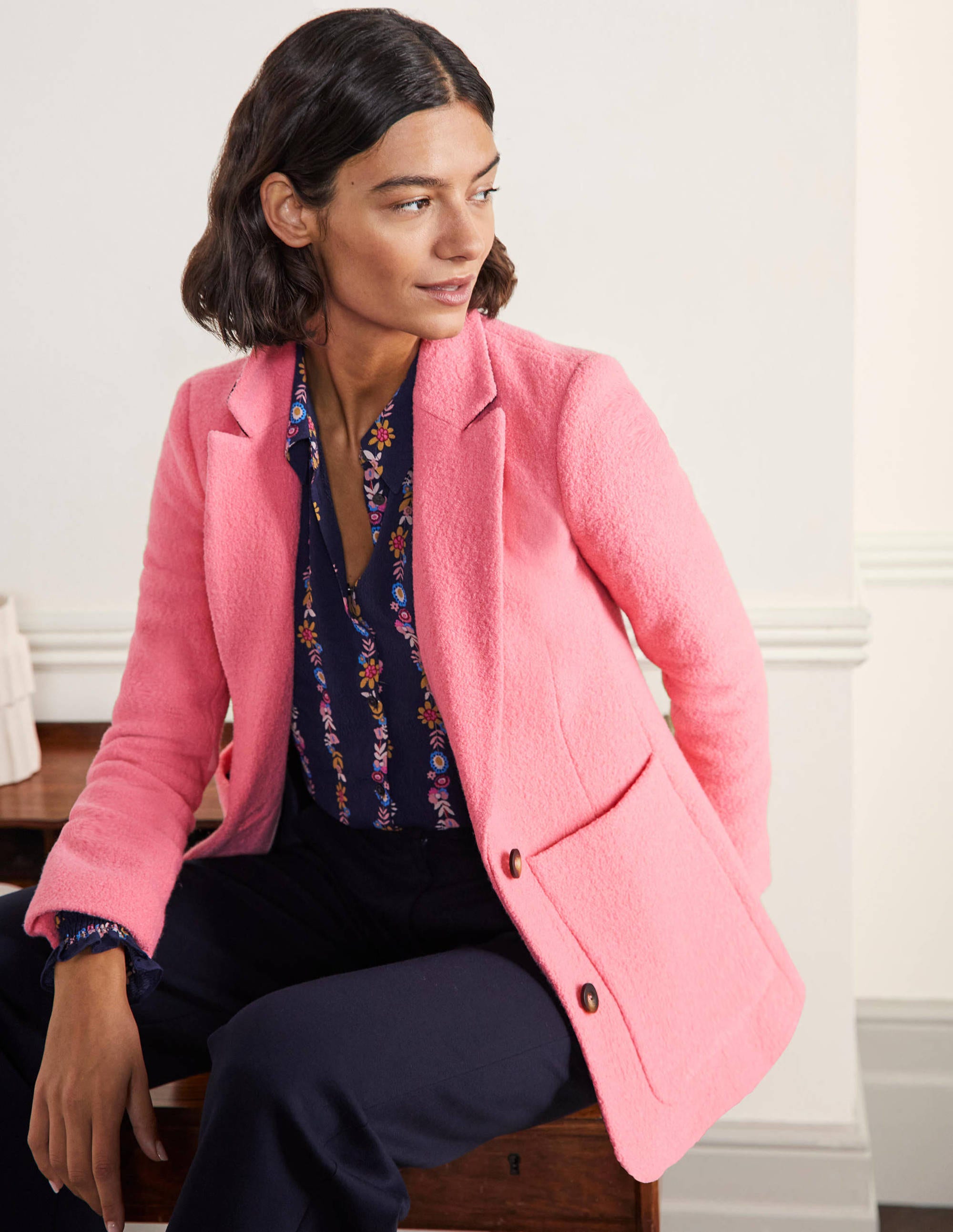 Bella Textured Wool Blazer for Women - Azalea Pink | Elegant Office Wear & Formal Jacket for Business, Work & Special Occasions