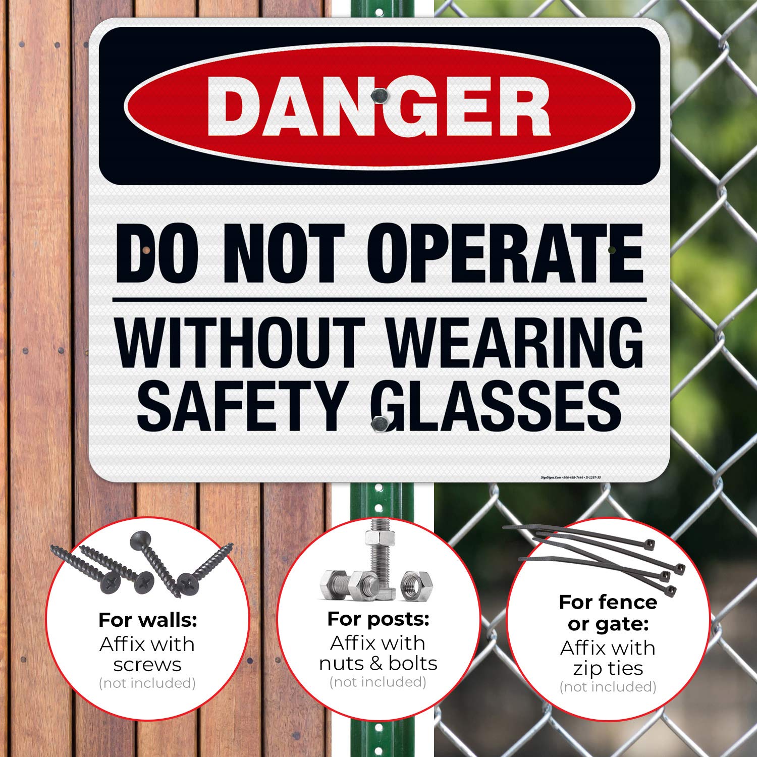 Danger Do Not Operate Without Safety Glasses Sign - OSHA Compliant 24x30 Inch Reflective Aluminum Sign for Workplace Safety | 3M EGP .080 Aluminum, Fade Resistant, Indoor/Outdoor Use | Made in USA - Perfect for Construction Sites, Factories & Hazardous Areas