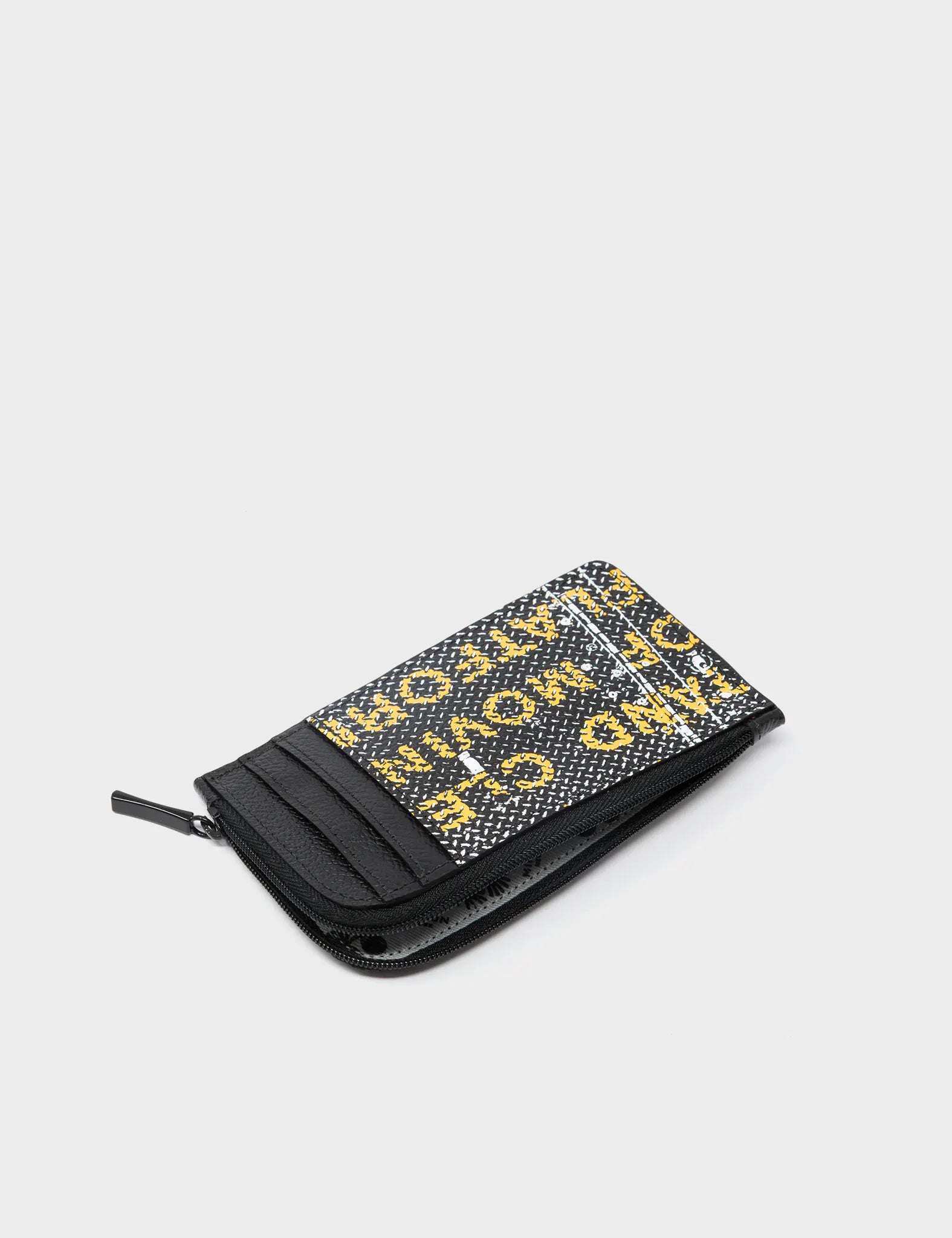 Fausto Black Leather Zip Around Cardholder with Metal Platform Print - Slim RFID Blocking Wallet for Men & Women - Perfect for Travel, Business, and Everyday Use