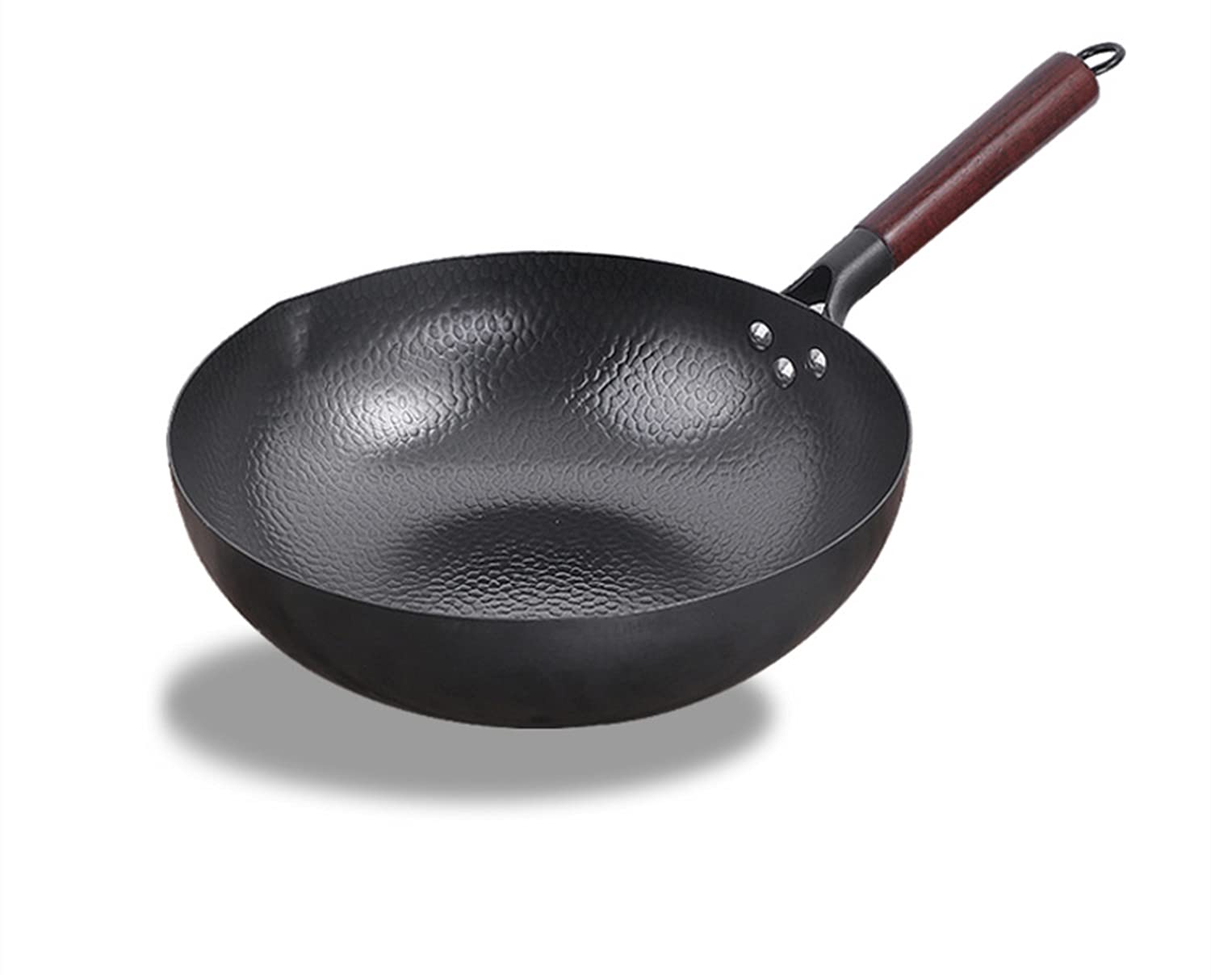 Premium Cast Iron Wok Pan - 14 Inch Heavy Duty Chinese Stir Fry Skillet with Wooden Handle, Uncoated Carbon Steel Wok for High Heat Cooking - Perfect for Stir Frying, Deep Frying, Sauteing, and Asian Cuisine at Home