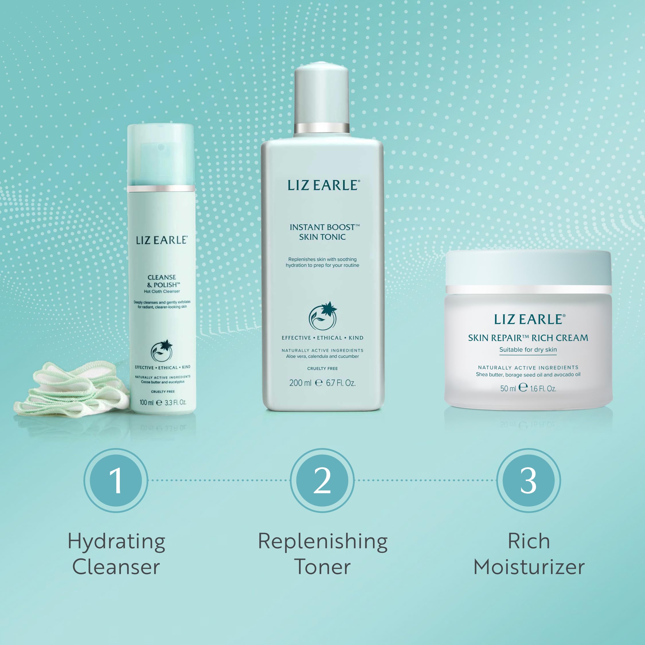 Liz Earle Cleanse & Polish Hot Cloth Face Wash - Gentle Facial Cleanser & Exfoliating Cotton Cloth - Hydrating & Brightening Skincare for Dry & Sensitive Skin - Perfect for Daily Cleansing & Spa-Like Treatment (100ml)