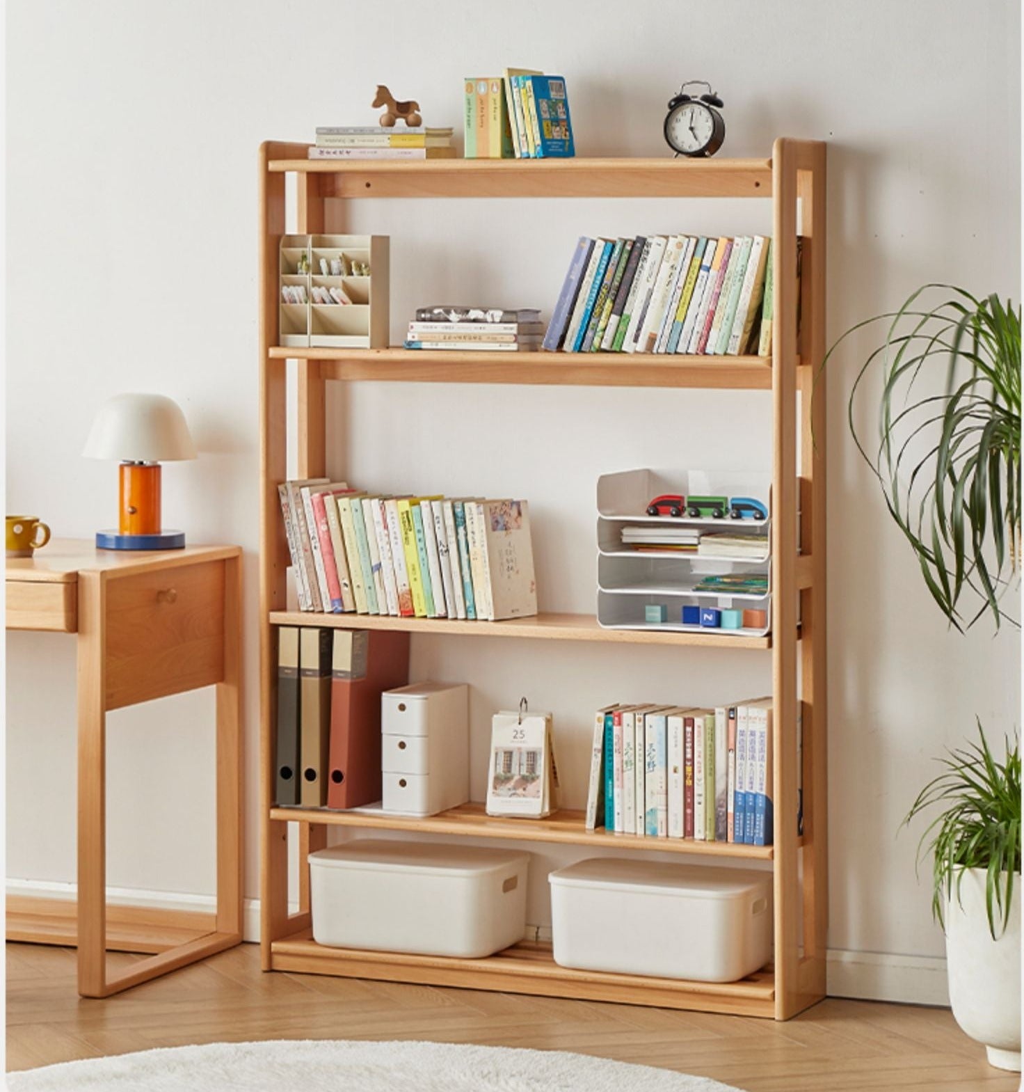 Solid Wood Floor-to-Ceiling Bookshelf - Beech & Oak Wooden Storage Shelf for Books, Toys, and Home Decor | Perfect for Living Room, Nursery, and Home Office Organization