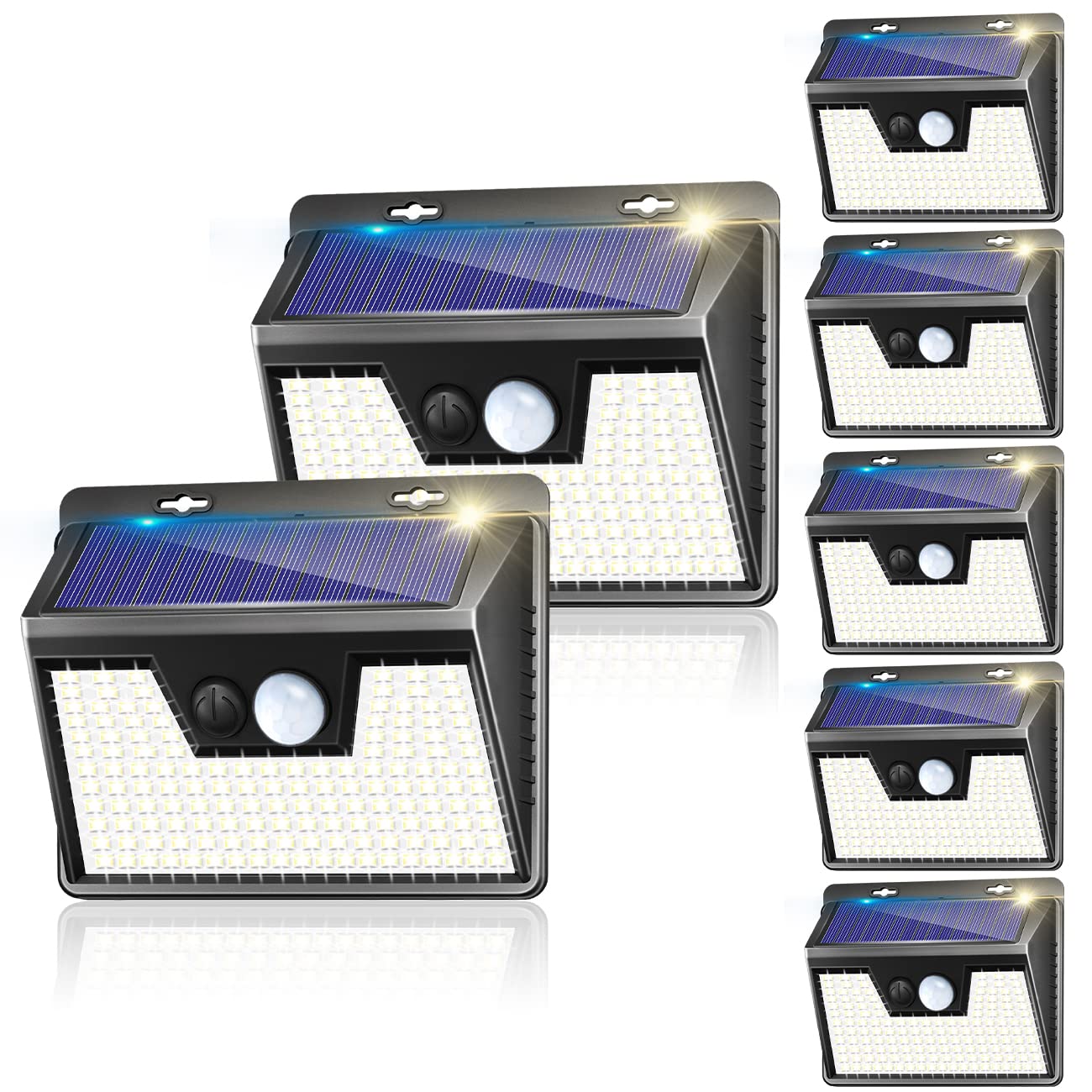 7 Pack Solar Lights Outdoor - 140 LED Motion Sensor Solar Powered Wall Lights with 3 Modes, IP65 Waterproof Wireless for Backyard, Garden, Fence, Patio & Front Door | Perfect for Pathway Lighting & Home Security