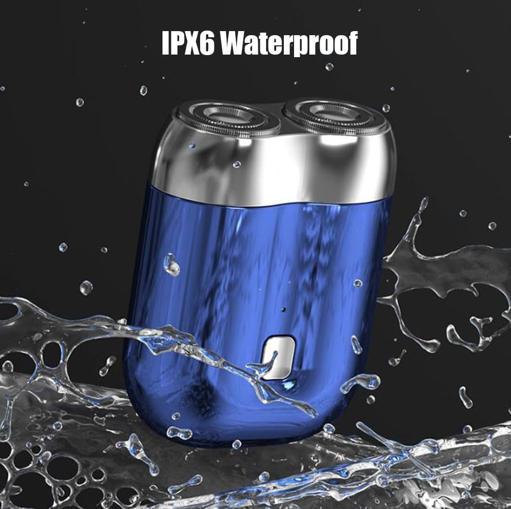 Premium Mini Dual-Head Electric Shaver - Portable Pocket-Size Rechargeable Shaver for Men & Women with Double-Ring Magnetic Cutter - Travel, Gym & On-The-Go Grooming (Blue)
