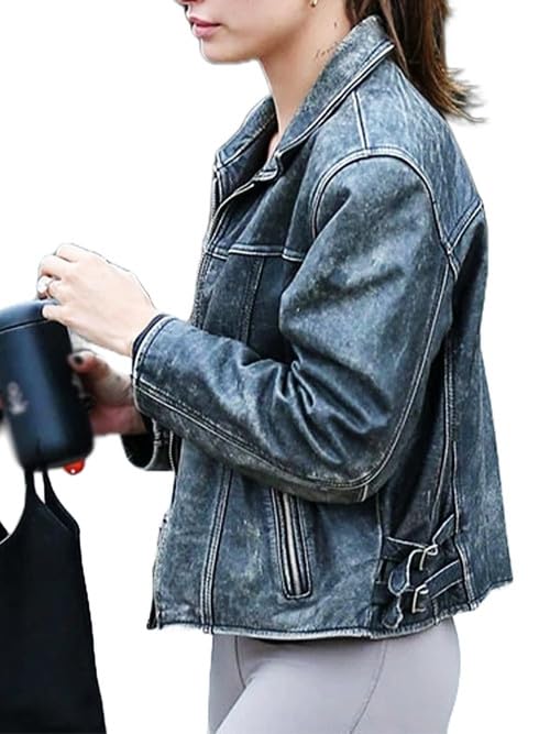 Women's Distressed Black Genuine Leather Biker Jacket with Stand-Up Collar | Vintage Motorcycle Style for Riding & Fashion Outfits