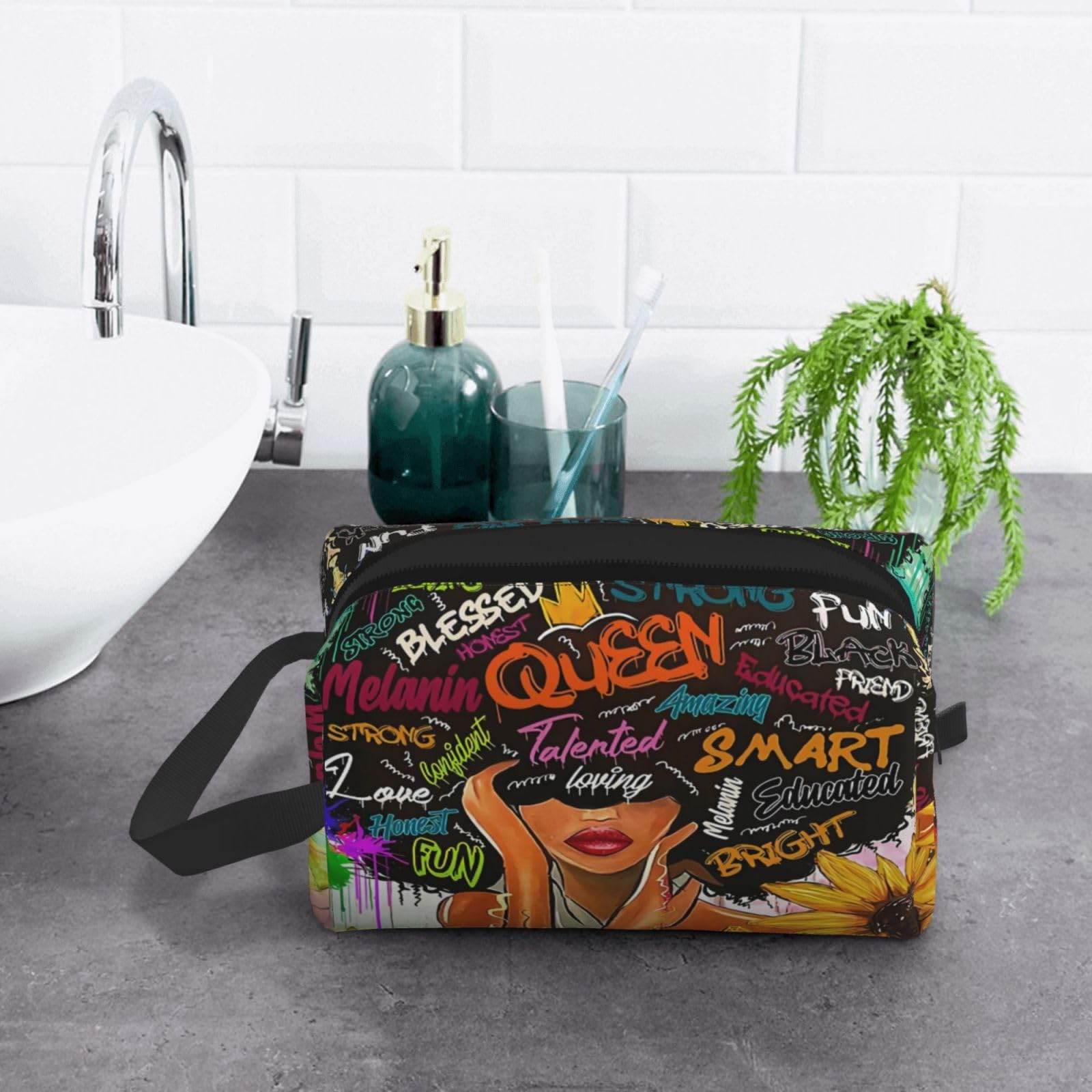 African American Women's Waterproof Makeup Bag - Large Travel Cosmetic & Toiletry Organizer for Women & Girls | Perfect for Travel, Gym, and Daily Essentials Storage