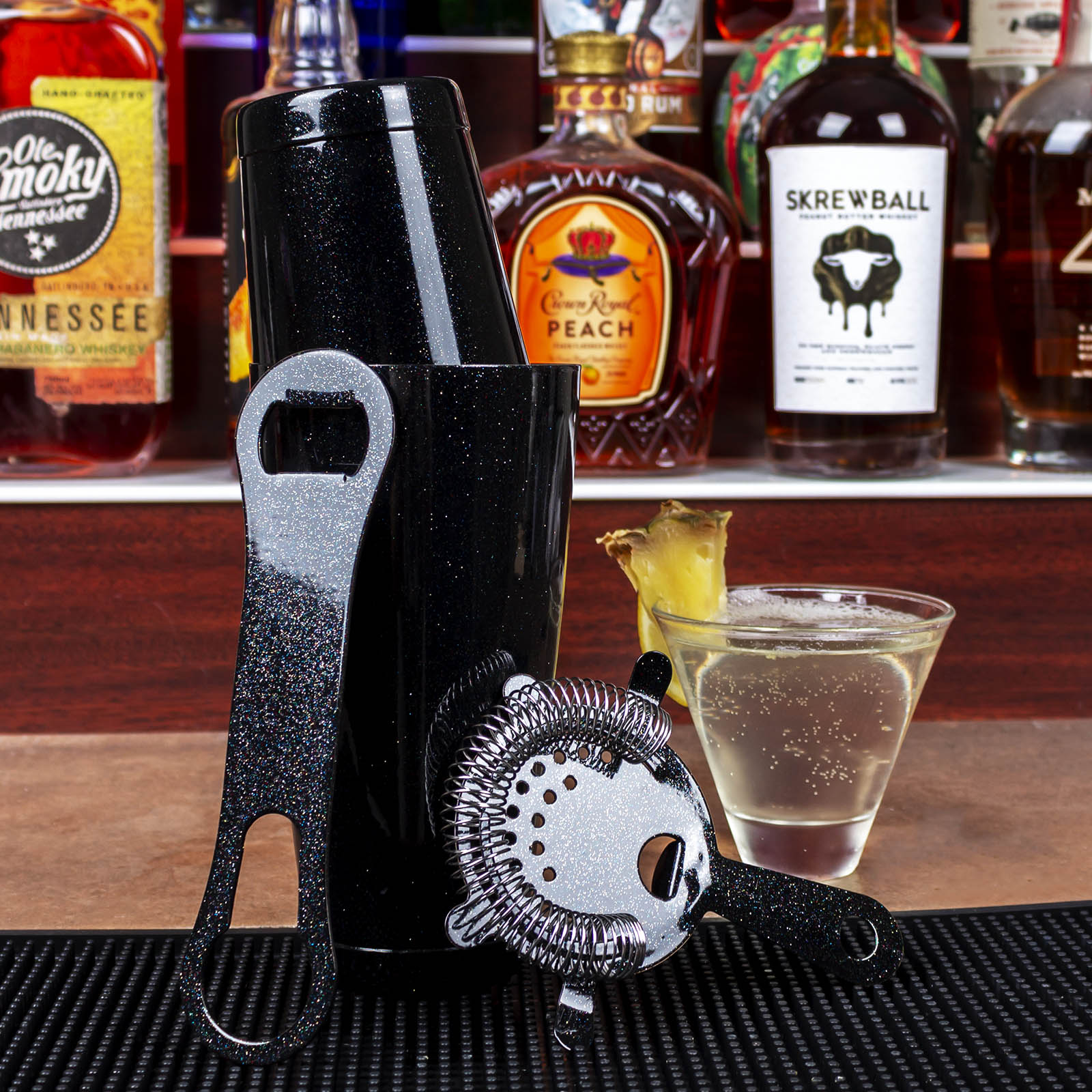 4-Piece Black Twilight Bar Set with V Rod® - Perfect for Home Bars, Outdoor Patios, and Entertaining Guests
