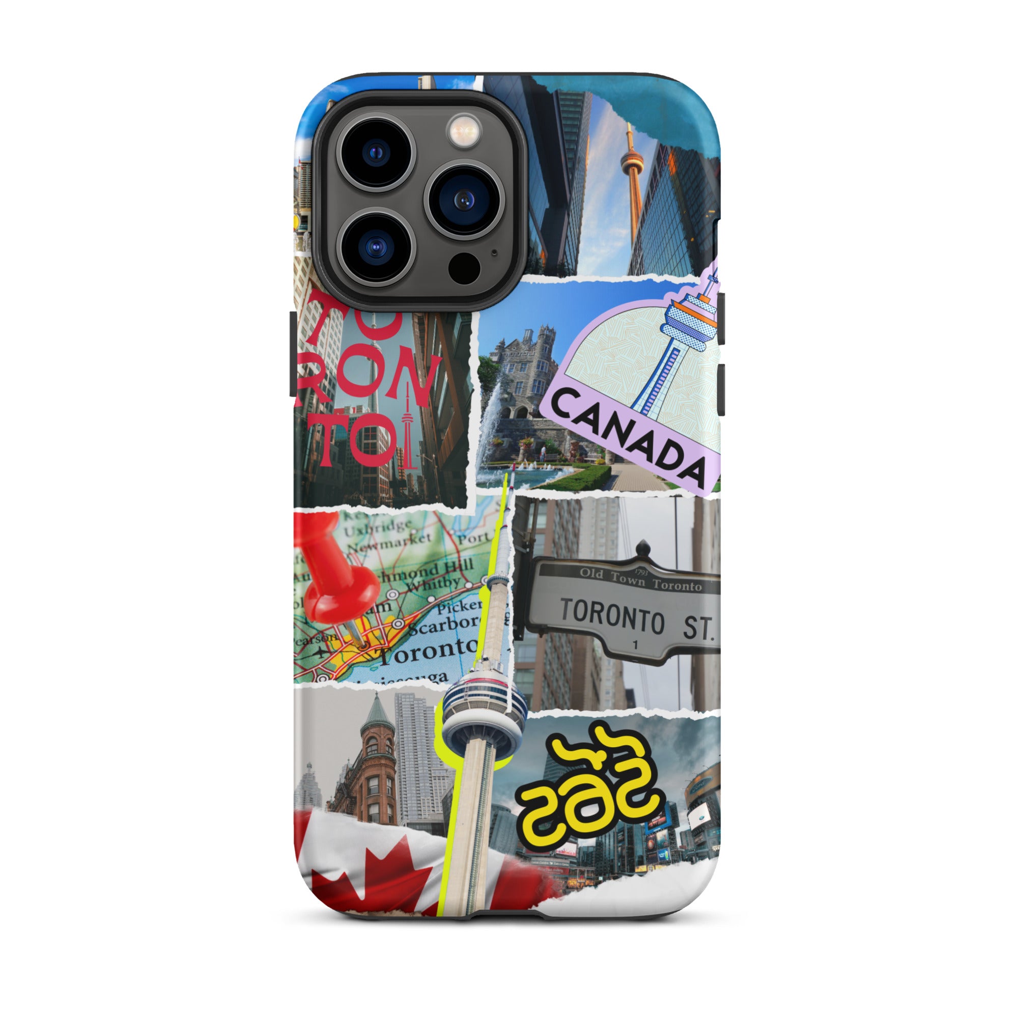 Premium Toronto Skyline Collage iPhone Case - Durable Protective Cover for iPhone 12/13/14/15 Pro Max - Perfect Gift for Travel Lovers & Cityscape Enthusiasts (Use at Home, Office or While Traveling)