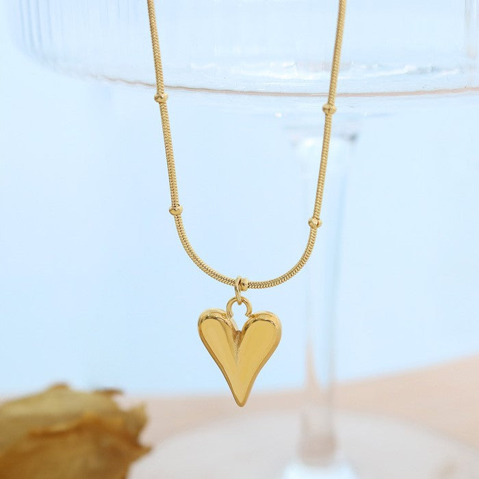 Titanium Gold Heart Pendant Satellite Chain Necklace | Elegant Jewelry Gift for Women | Perfect for Valentine's Day, Anniversary & Special Occasions