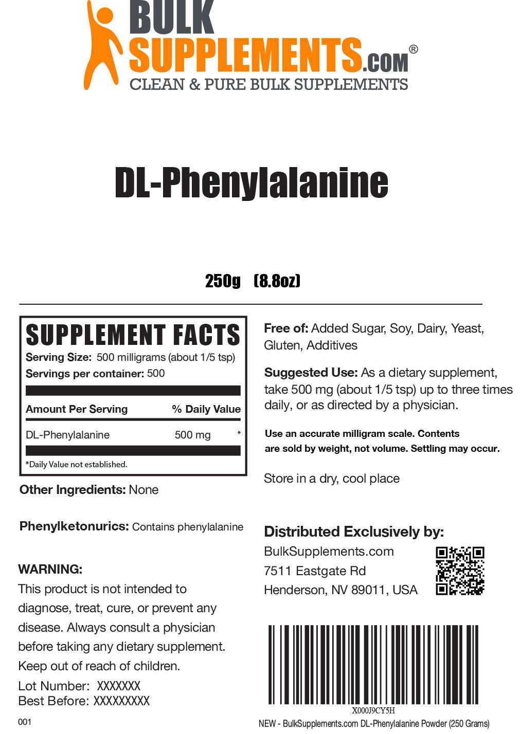 DL Phenylalanine Powder Supplement - 500mg Pure Amino Acid for Mood Support & Focus - Vegan, Non-GMO, Gluten-Free - Boost Energy & Mental Clarity for Workouts, Study & Daily Wellness