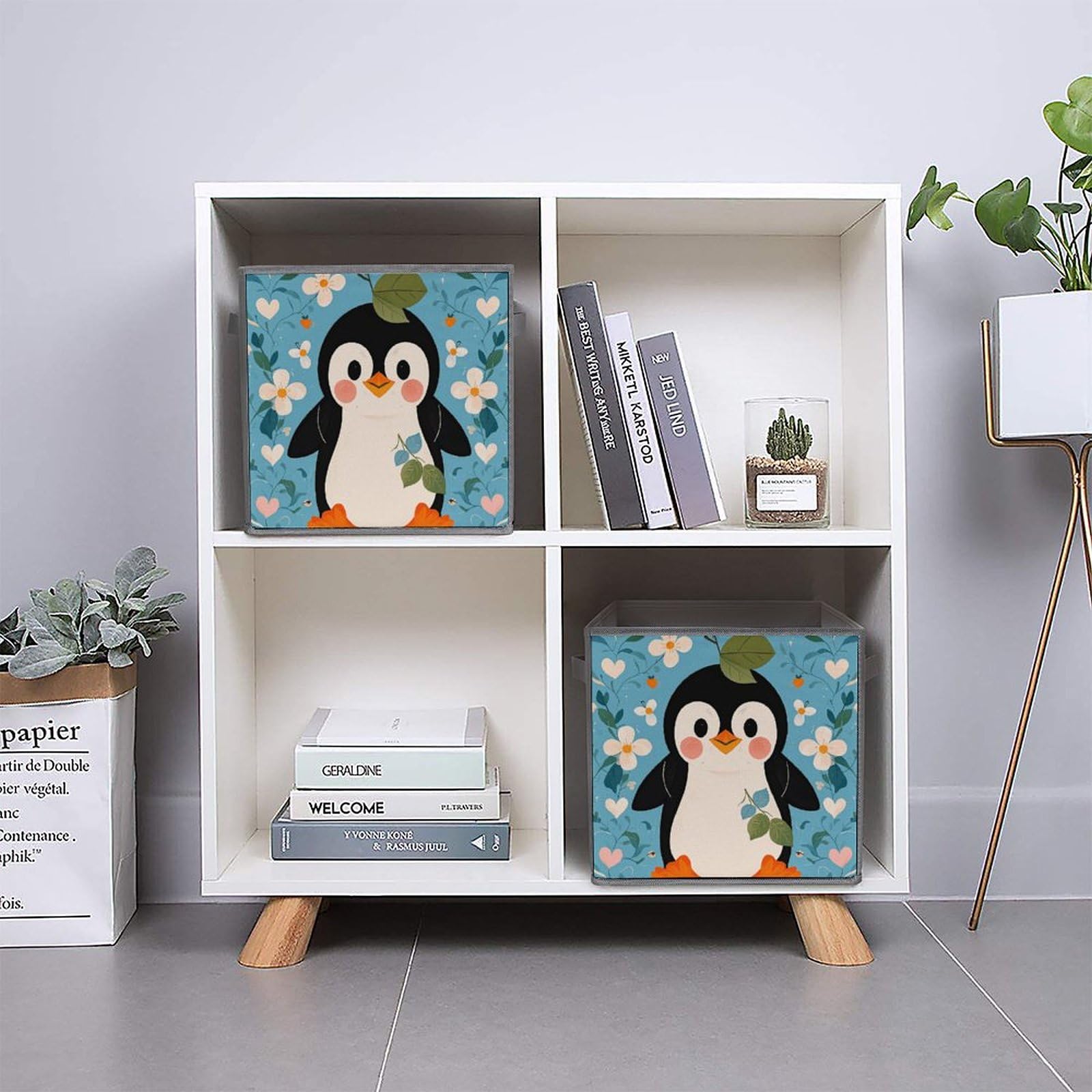 6PCS Collapsible Storage Bins with Handles - Cute Penguin Print Organizing Baskets for Shelves, Closet, Bathroom & Kids Room | Multi-Functional Foldable Storage Containers for Home Organization