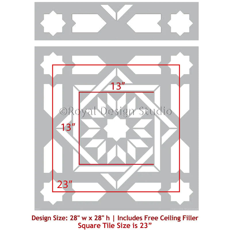 Premium Almeria Tile Stencil for DIY Home Decor - Reusable Wall & Floor Stenciling Kit for Bathroom, Kitchen Backsplash, and Patio Designs