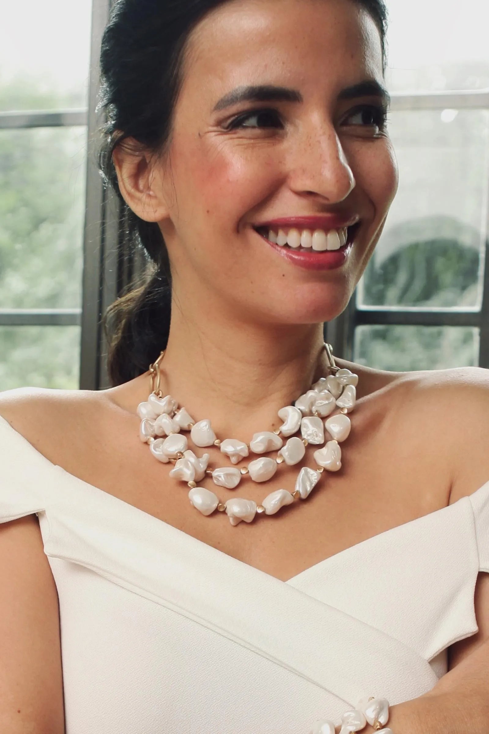 Chunky Pearl Multi Chain Necklace for Women - Elegant Layered Pearl Jewelry for Party, Wedding & Evening Wear - Trendy Fashion Statement Accessory