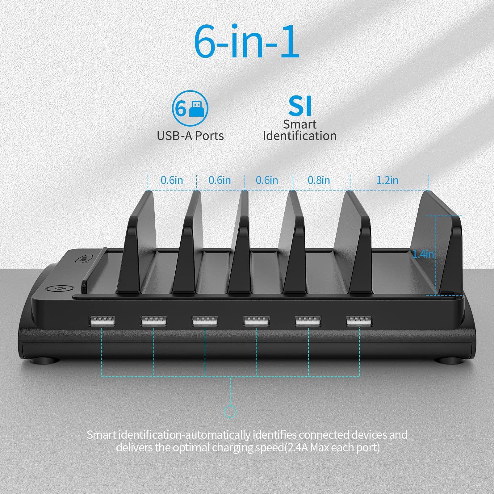 Bototek 60W 6-Port Charging Station for iPhone, iPad, Tablets - Home & Office Use