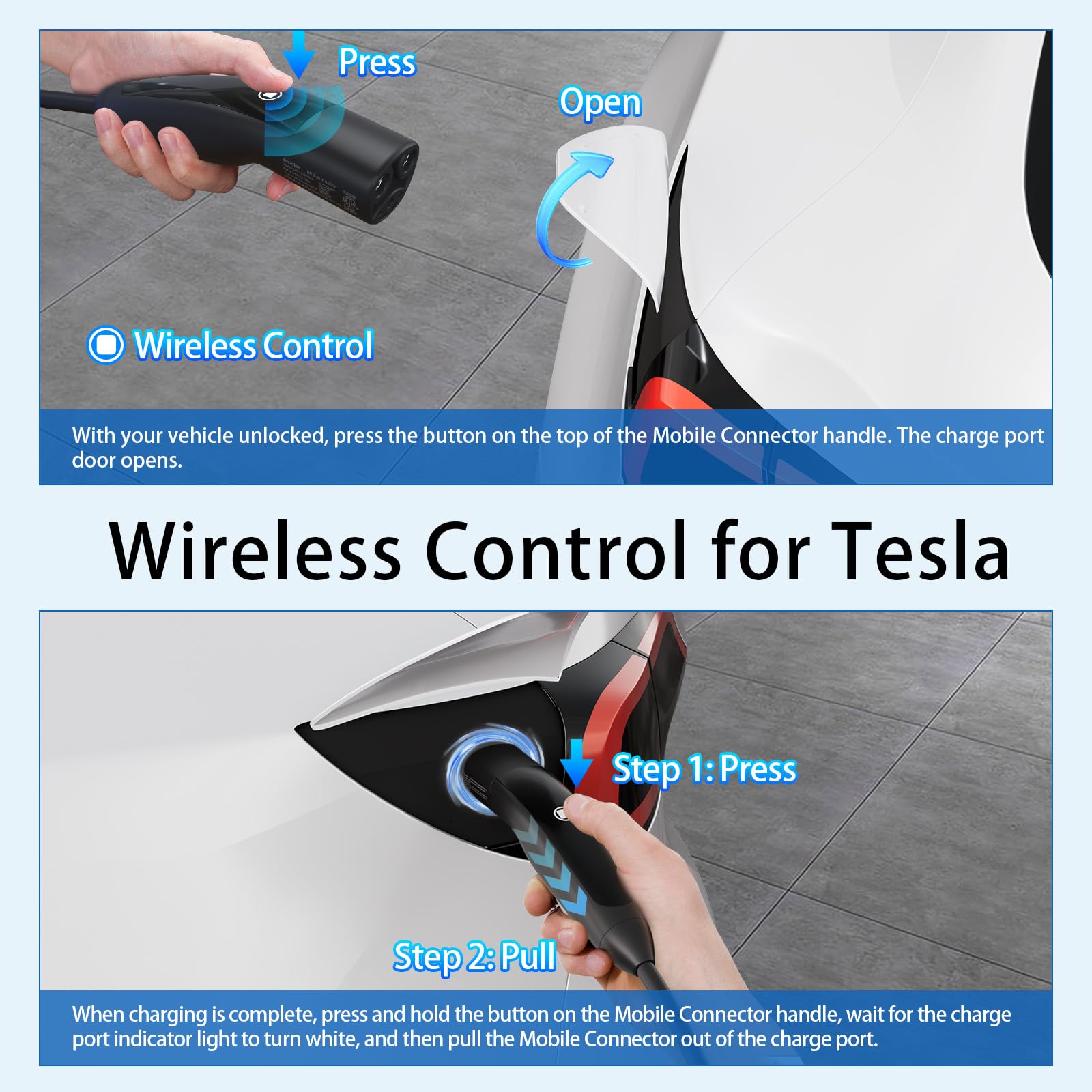 Fast Level 2 EV Charger for Tesla - 40A Portable WiFi Smart Charger with 25FT Cable, NACS Connector & NEMA 14-50 Plug/5-15 Adapter - Compatible with Tesla Model Y/3/S/X - Home & Travel Charging Solution for Electric Vehicles