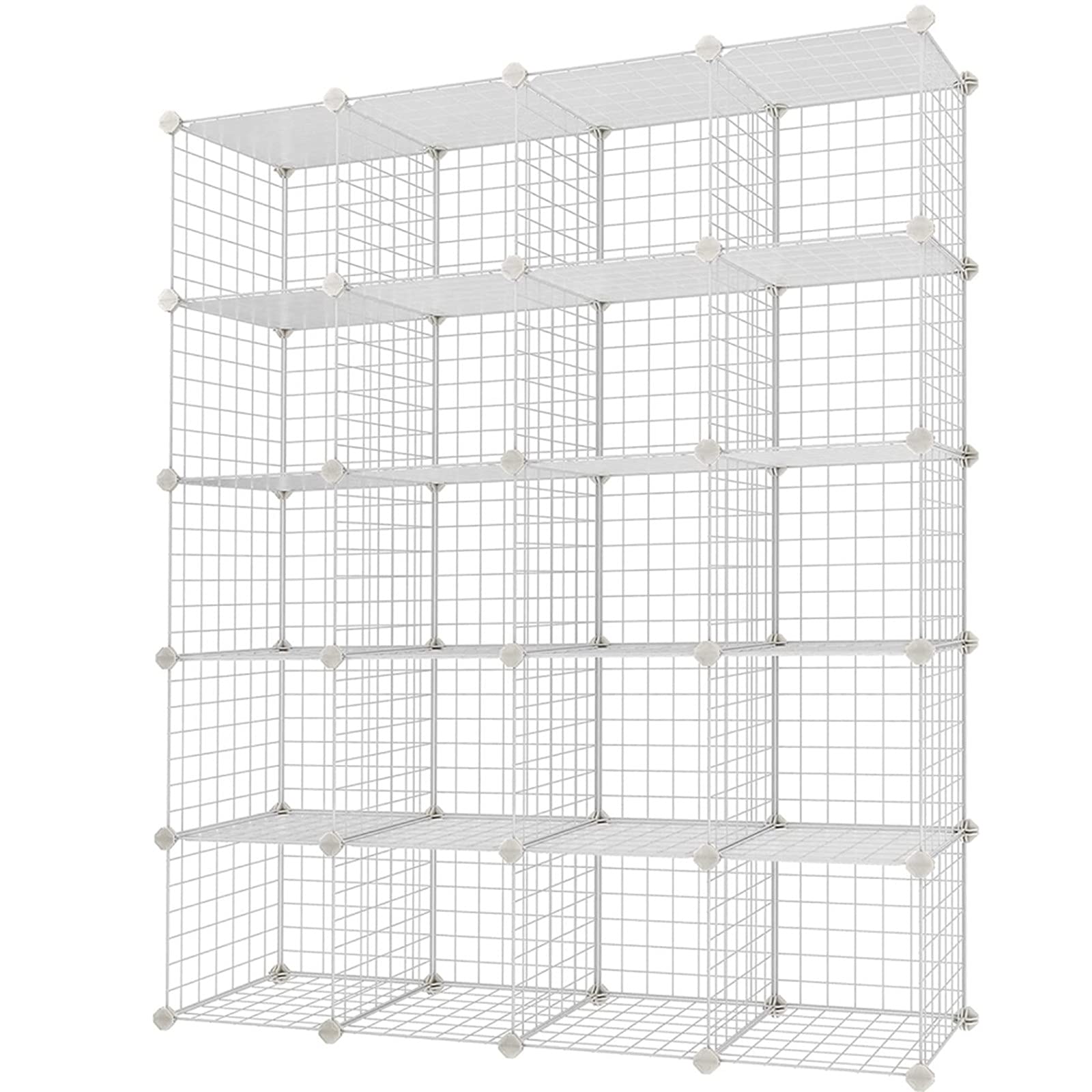 Mushugu GT3-DL 20-Cube Metal Grid Storage Organizer Shelf - Modular Wire Cube Bookcase, White | Space-Saving Closet, Office & Bedroom Organization Solution