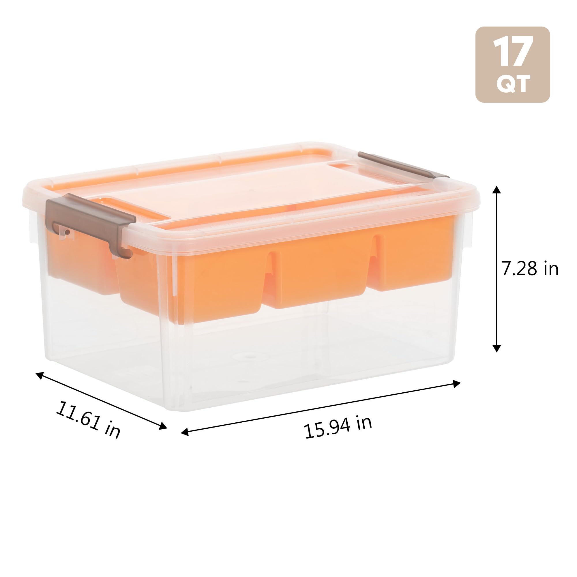 17 Qt Clear Plastic Storage Bins with Lids - 4 Pack Orange Organizing Containers for Crafts, Legos, Playdoh, Art Supplies, Beads & Toys | Perfect for Home, Office, Classroom & Playroom Organization