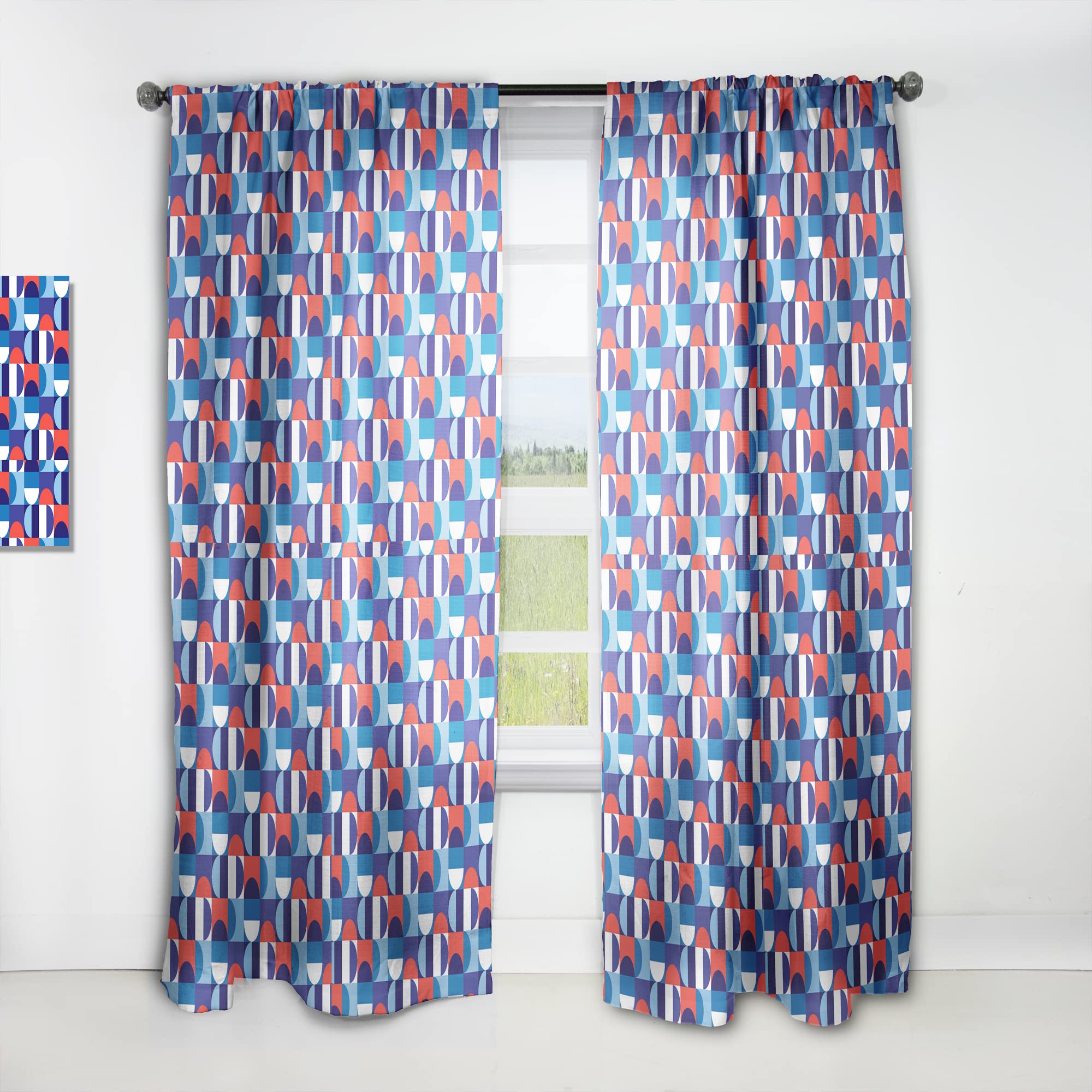 Blue, Red & White Polka Dot Thermal Insulated Curtains - 52x90 Single Panel for Bedroom & Living Room - Blackout Drapes for Home Decor, Privacy & Energy Efficiency