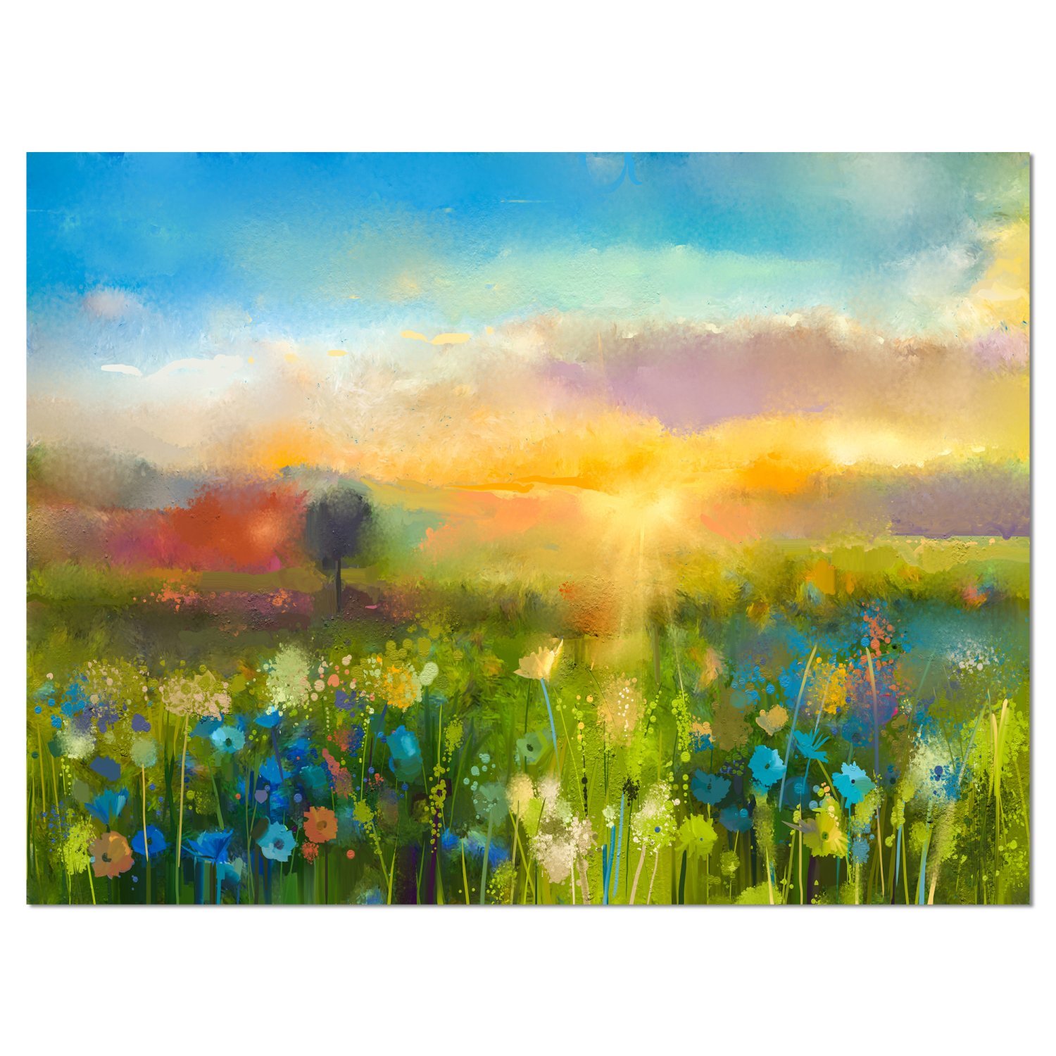 Sunset Meadow Landscape Contemporary Canvas Art Print - Stunning Nature Wall Decor for Living Room, Bedroom & Office