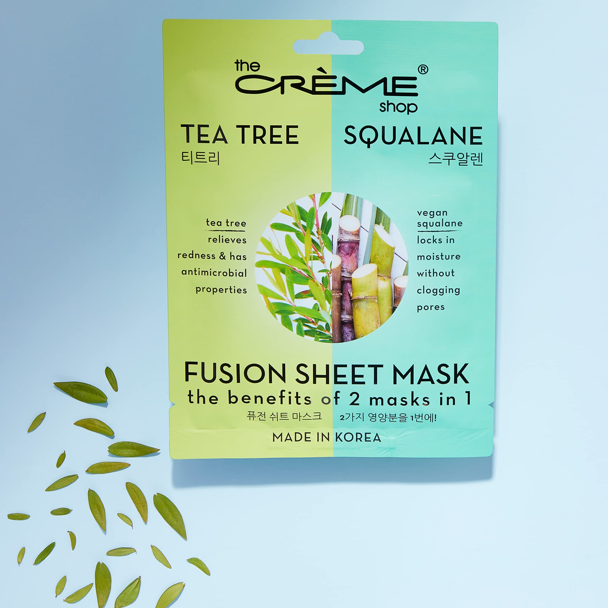 The Crème Shop Tea Tree & Squalane Fusion Sheet Mask - Korean Skincare for Acne-Prone Skin, Vegan Squalane & Hyaluronic Acid Hydrating Face Mask (5 Pack) - Perfect for Deep Cleansing & Soothing Breakouts