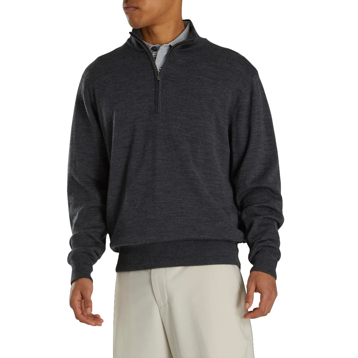 Foot Joy Men's Performance Merino Wool Golf Sweater - Heather Charcoal - Breathable & Warm for Golfing & Outdoor Activities