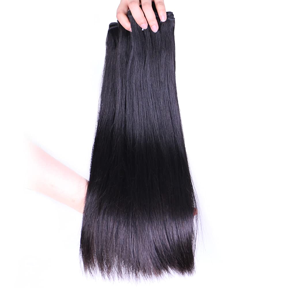 Premium 100% Unprocessed Brazilian Virgin Human Hair Weft - Double Drawn Bone Straight Full Bundle (10 10 10 Inches) | Queen Hair Products | Perfect for Extensions, Weaves & Natural Hairstyles