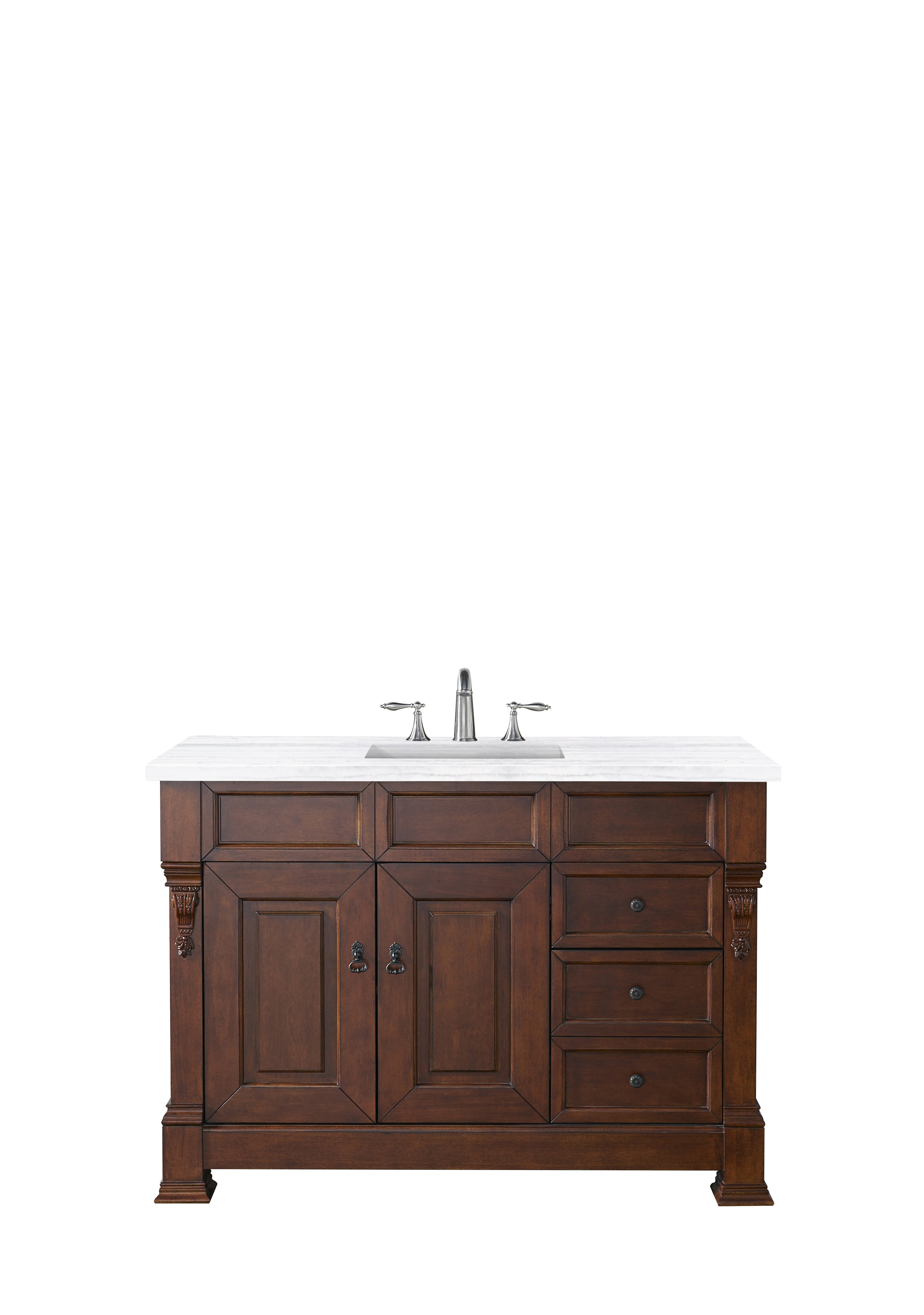Brookfield 48 Inch Single Bathroom Vanity with Warm Cherry Finish & 3CM Arctic Fall Solid Surface Top - Perfect for Modern and Traditional Bathroom Designs