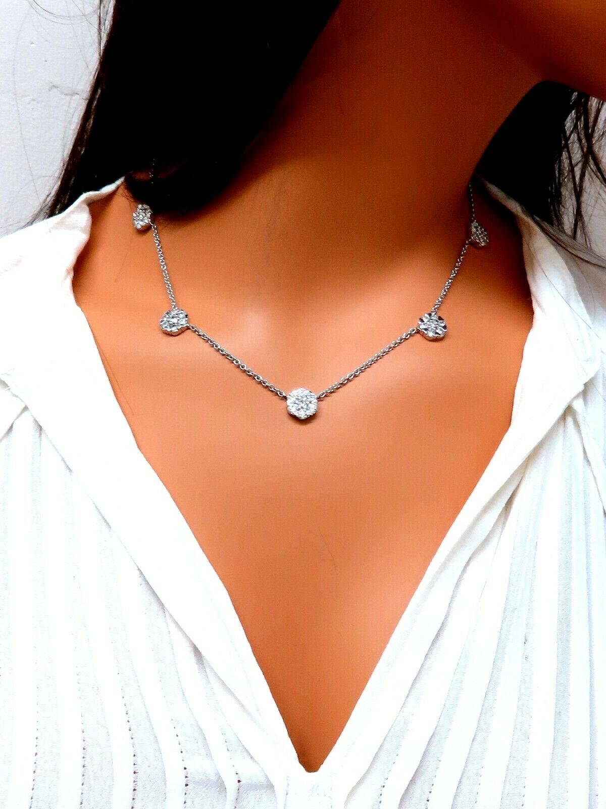 5.22ct Natural Diamond Cluster Pendant Necklace - 14K Yellow Gold Floretta Design - 17 Inch Chain - Elegant Gift for Women, Perfect for Weddings & Special Occasions