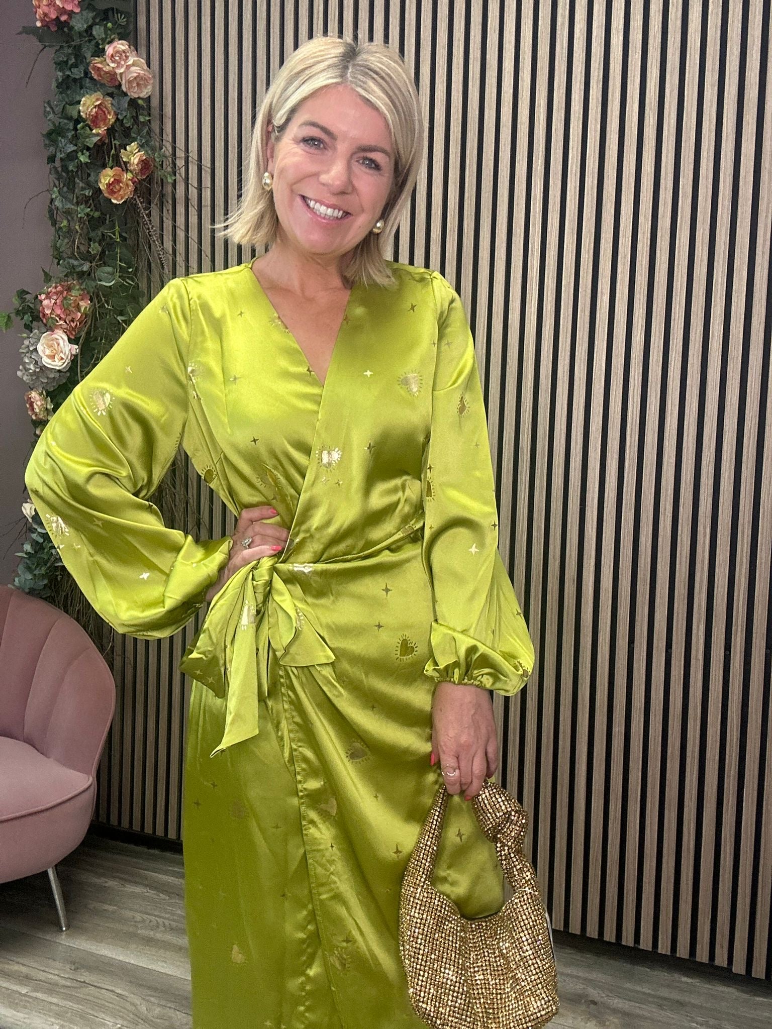 Lime Hearts Vienna Wrap Dress - Floral Print Summer Dress for Women, Casual & Party Wear, Perfect for Beach Vacations & Date Nights