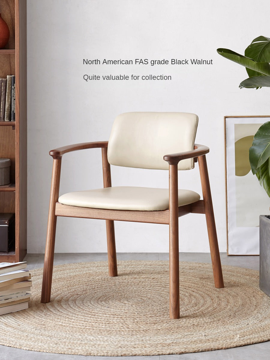 Premium Black Walnut Solid Wood Chair with Genuine Yellow Cowhide Upholstery - Handcrafted Organic Leather Armchair for Living Room, Office & Study